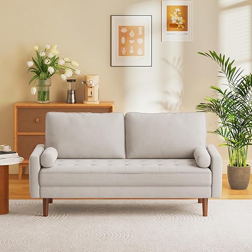 Miniatura 7 de Vesgantti Almohada de sofá de 2 plazas, almohadas de tela similar al lino, almohadas decorativas beige para sala de estar, dormitorio, 1 unidad