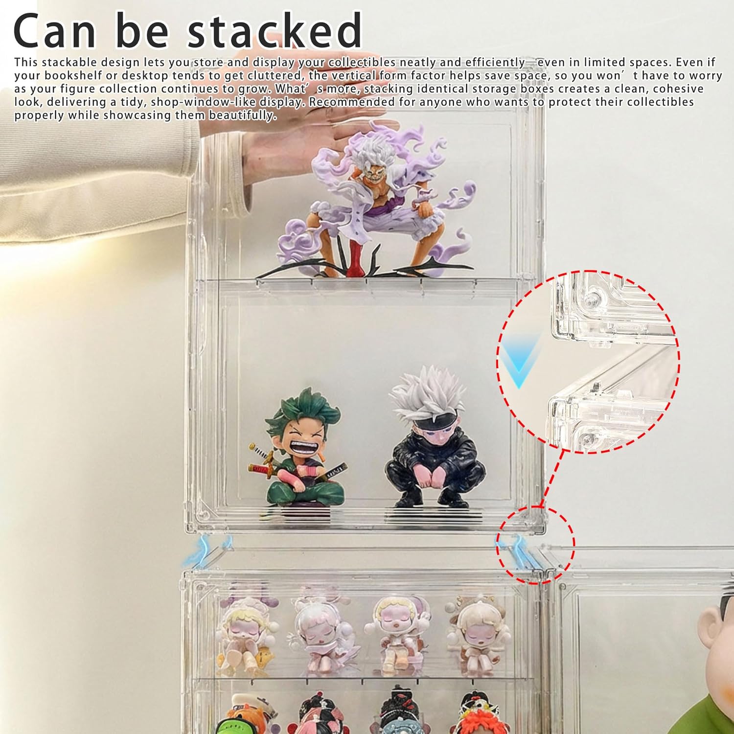 Clear Acrylic Display Case for Figures, 4 Layer Adjustable Acrylic Boxes for Display, Stackable Display Boxes for Collectibles, Action Figure Display Case for Shoe, Bread, Cosmetic, Handbag, 2 Pack