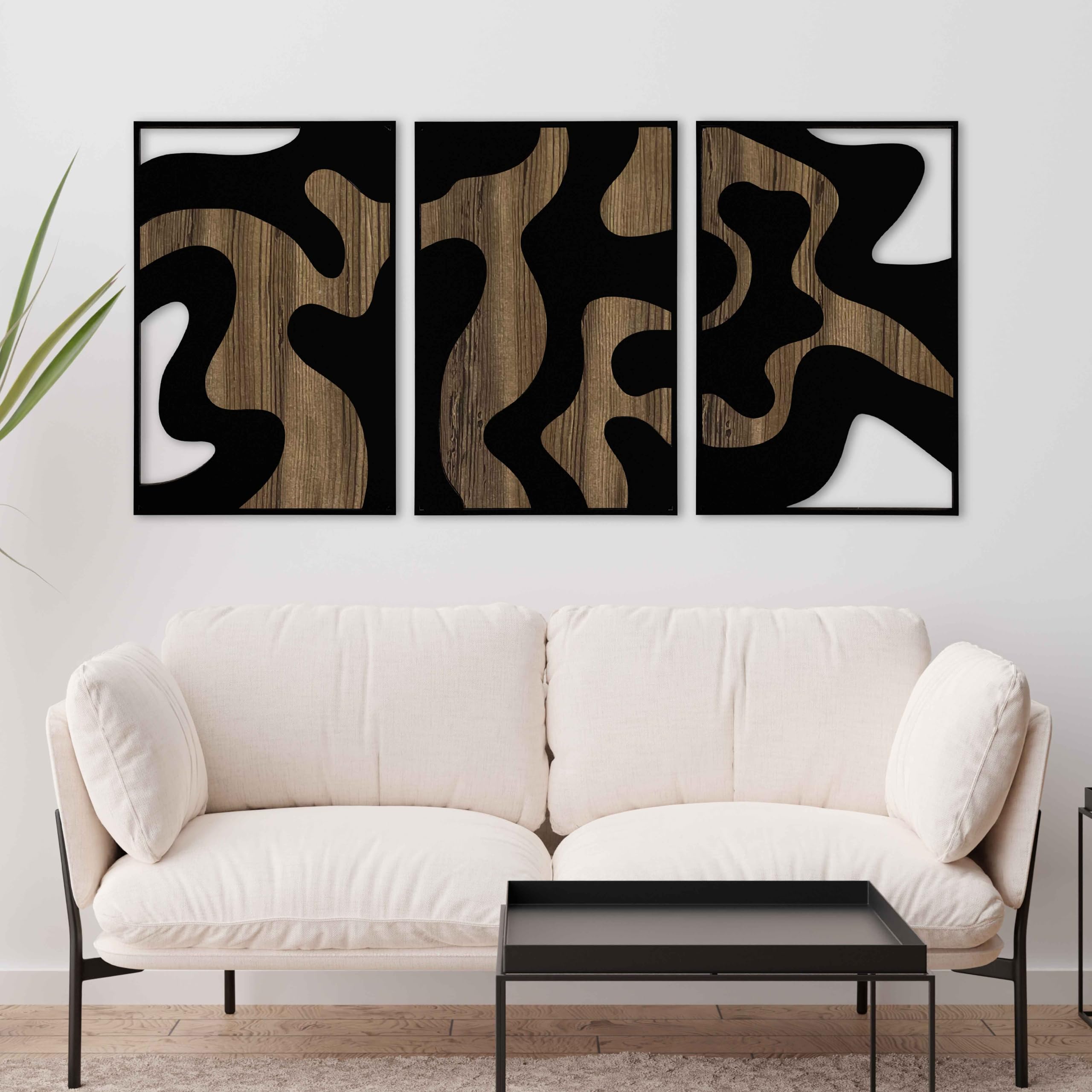 Wandkunst, neutral, strukturiertes Holz, abstrakt, organisch, groß, Wanddekoration, moderne Erdtöne, Designer-Akzente, Geschenk für Wohnzimmer und Schlafzimmer, 3 Stück