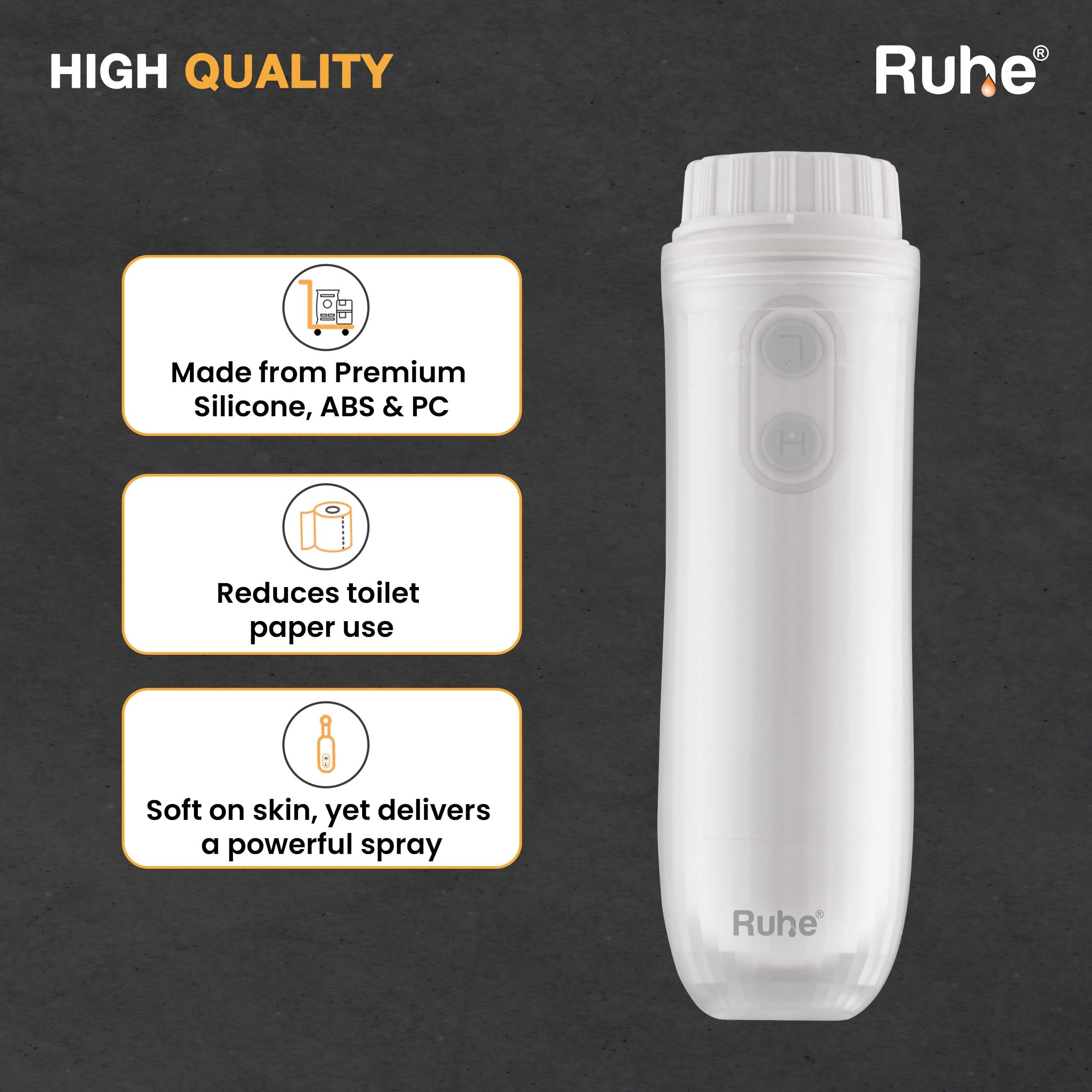 Ruhe Portable Handheld bidet 180° Adjustable | 2 Modes | Travel Friendly 140ML, Electric Bidet Nozzle (White) Battery Operated Bidet Compact Lightweight | Adjustable Speed &Water Spray, 1 Year Warranty 4