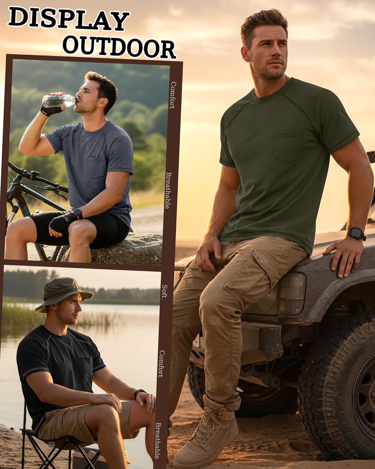Neer 3 Pack Big and Tall Shirts for Men with Pocket XL-5XL Plus Size Crew Neck Raglan Short Sleeve Summer Casual T Shirts Tee - Image 2