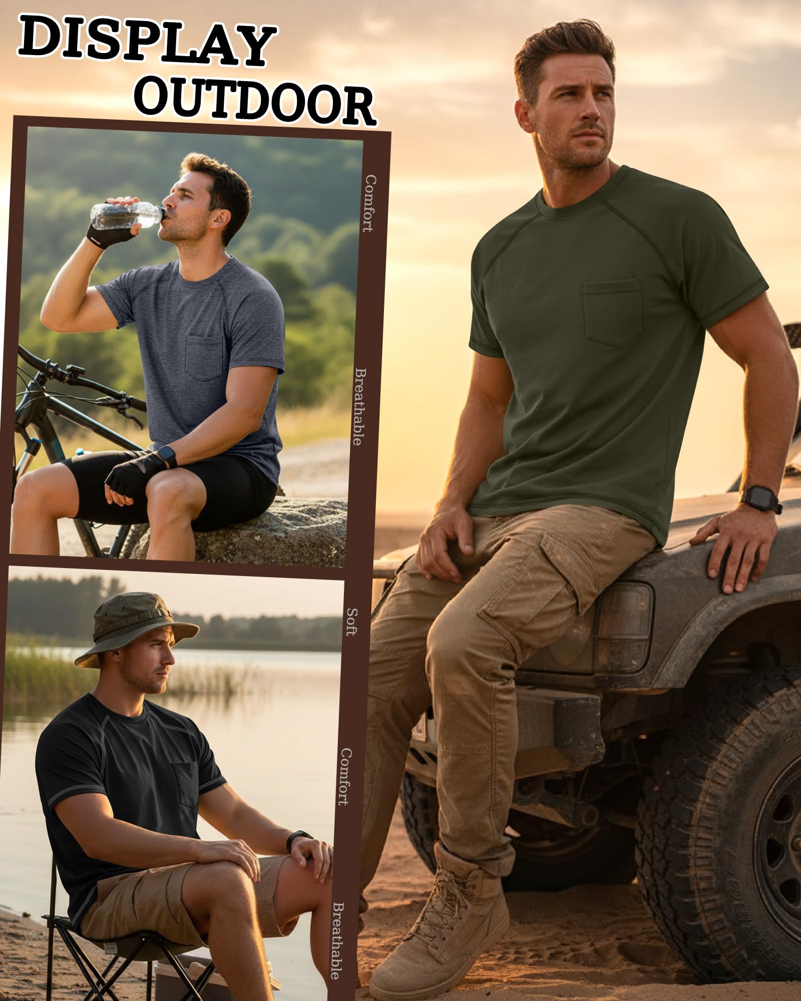 Neer 3 Magliette Uomo Taglie Forti con Taschino | Magliette Girocollo, Top Maniche Raglan, Abbigliamento Traspirante, T-shirt Ampie, Outfit Da Lavoro, Moda Autunnale