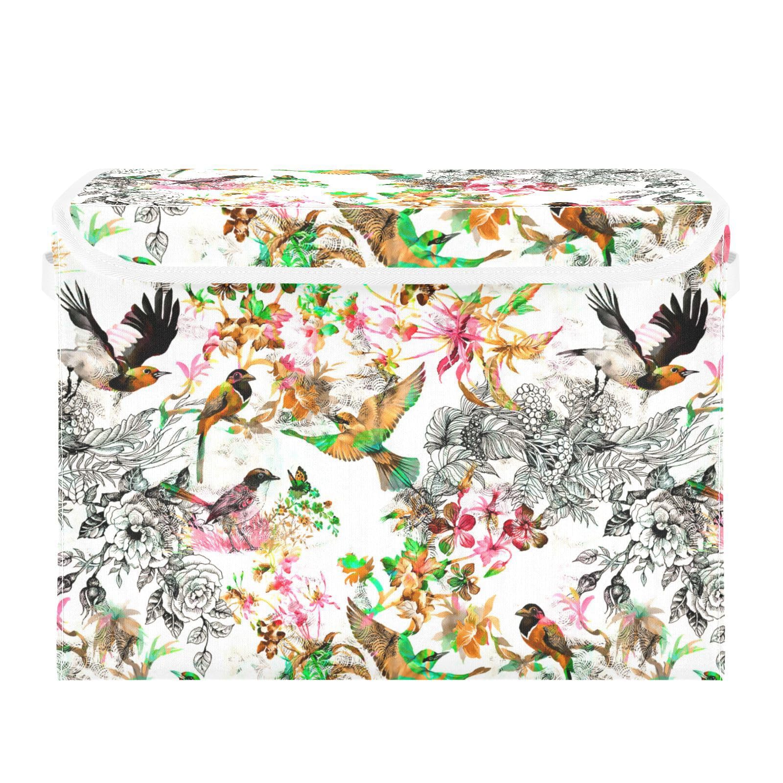 Amazon.co.jp: 収納ボックス 折り畳み式 花柄 鳥 牡丹 カラフル 収納