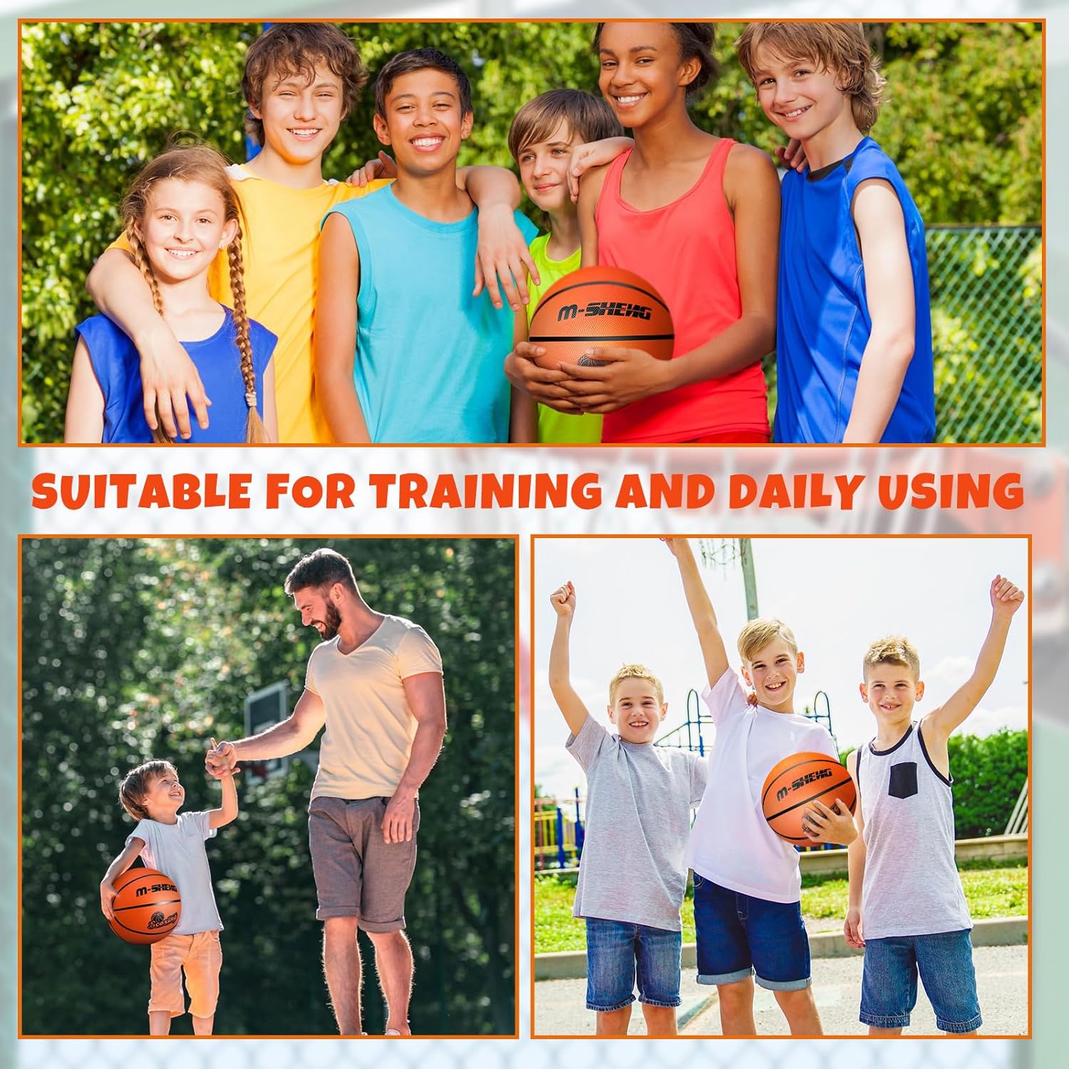 Jenaai 12 Pieces Rubber Basketballs Bulk Official Size 5 (27.5") Kids Youth Basketball Outdoor with Pump for Training and Play Teen Boys and Girls Gifts