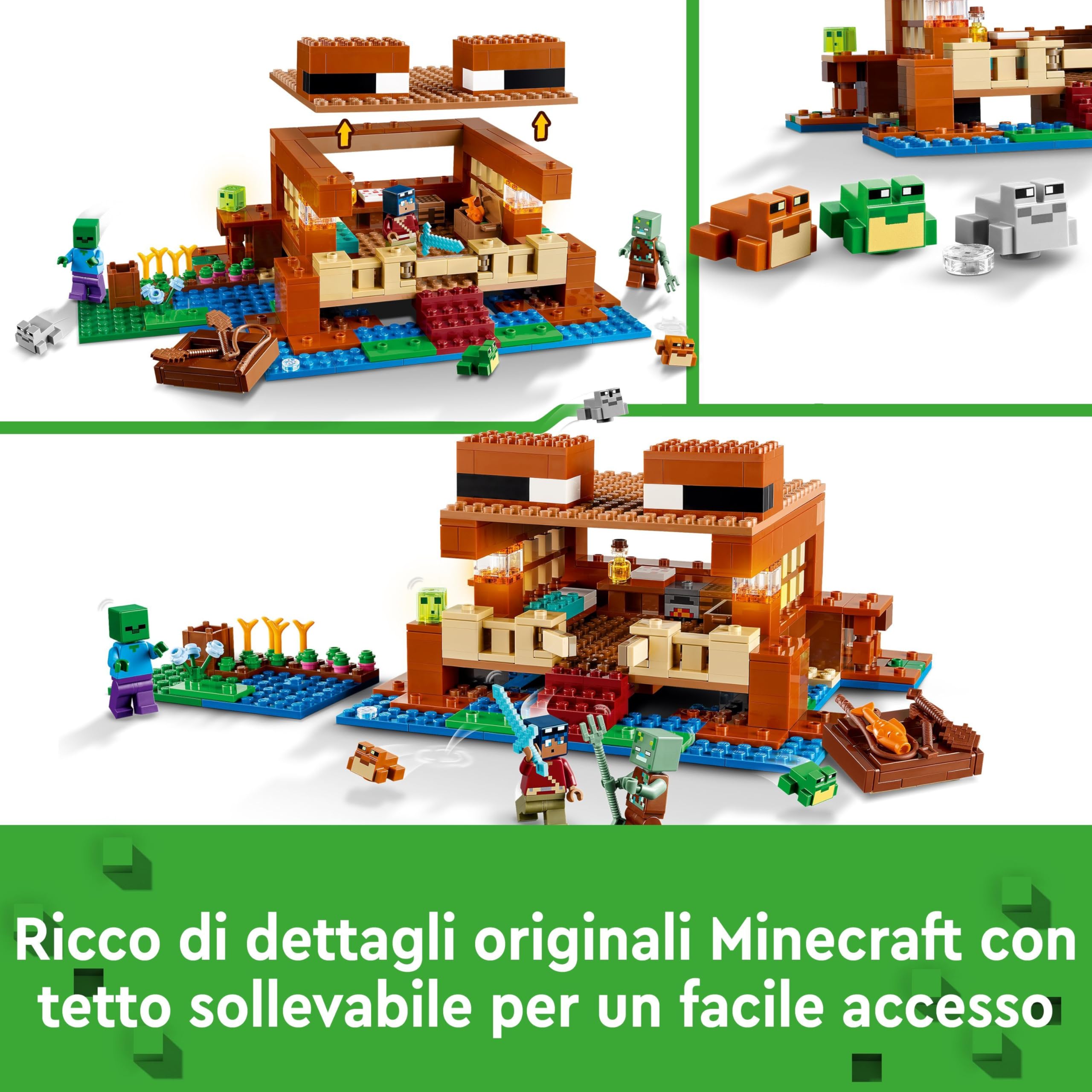 LEGO Minecraft La Casa-Rana Giocattolo - Set da Costruire con Barca, Figure di Animali, Mobb e Accessori tra cui Tavolo da Crafting e Fornace - Regalo per Gamer, Bambini e Bambine da 8 Anni - 21256