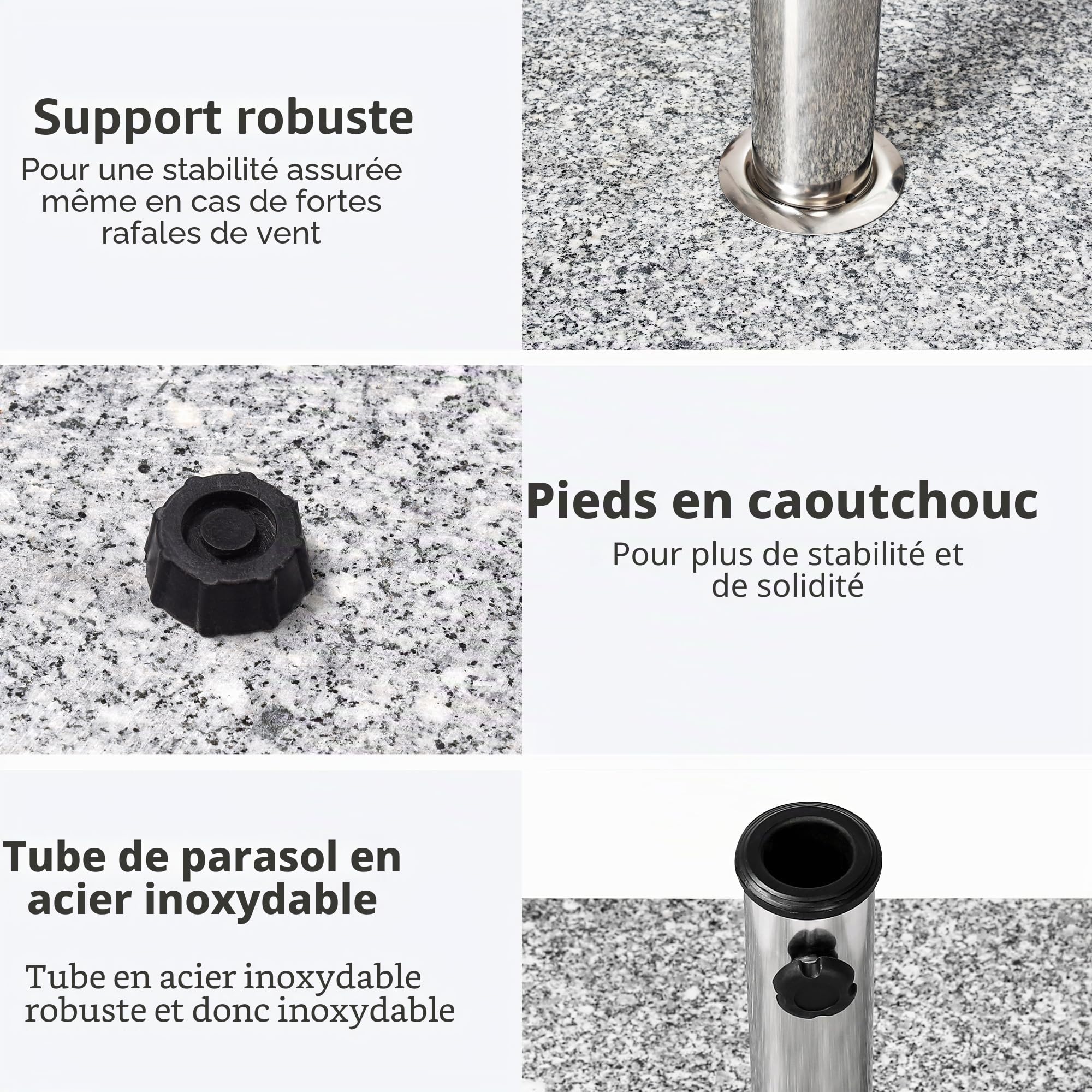 paramondo Pied De Parasol En Granit, Carré, 48 x 48 cm, Avec Douilles D'adaptation, Pour Parasols De Taille Moyenne