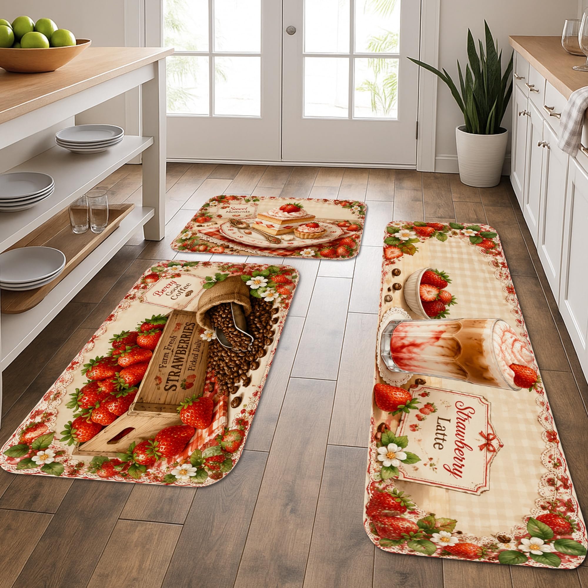 Tapis de cuisine lavable motif floral tapis de sol confortable lot de 3