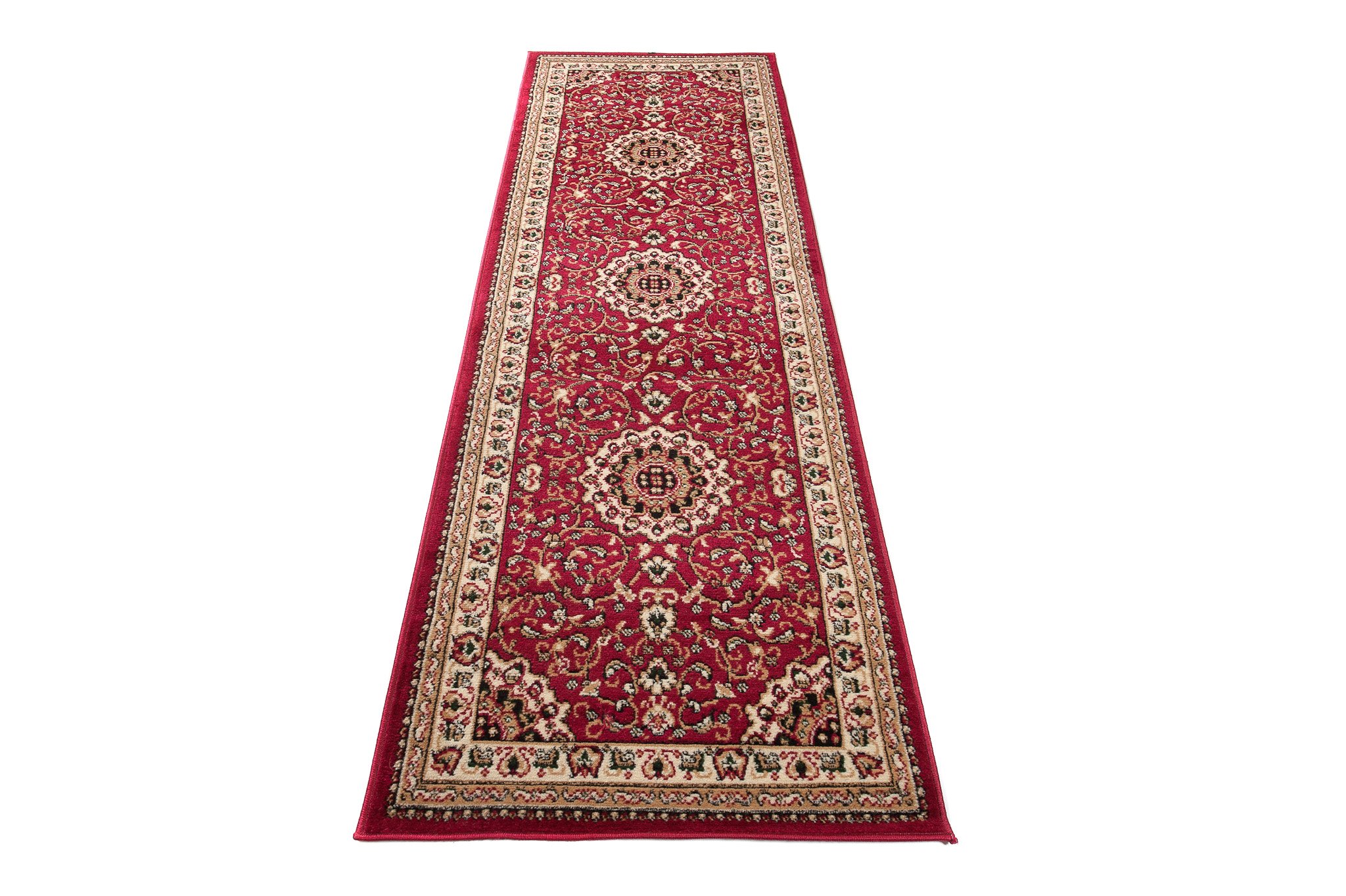 TAPISO Atlas Läufer Kurzflor Teppich Wohnzimmer Klassisch Rot Creme Floral Muster Bordüre Schlafzimmer Traditionell ÖKOTEX 80 x 300 cm