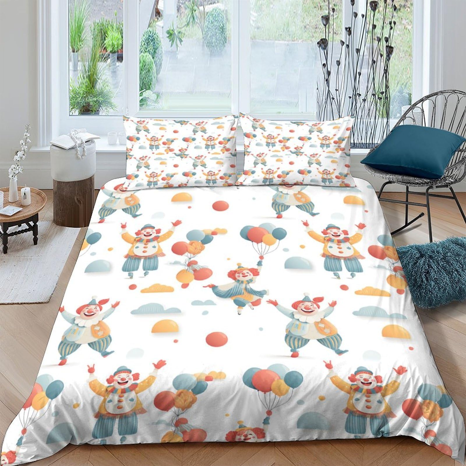 Ctjqhvkz Style-9 3D Printed Cartoon Clown Fitted Sheet Microfiber Colorful Balloon Bed Cover Anti-Slip Easy Care For Bedroom Dorm Room Decor Single（135X200cm）