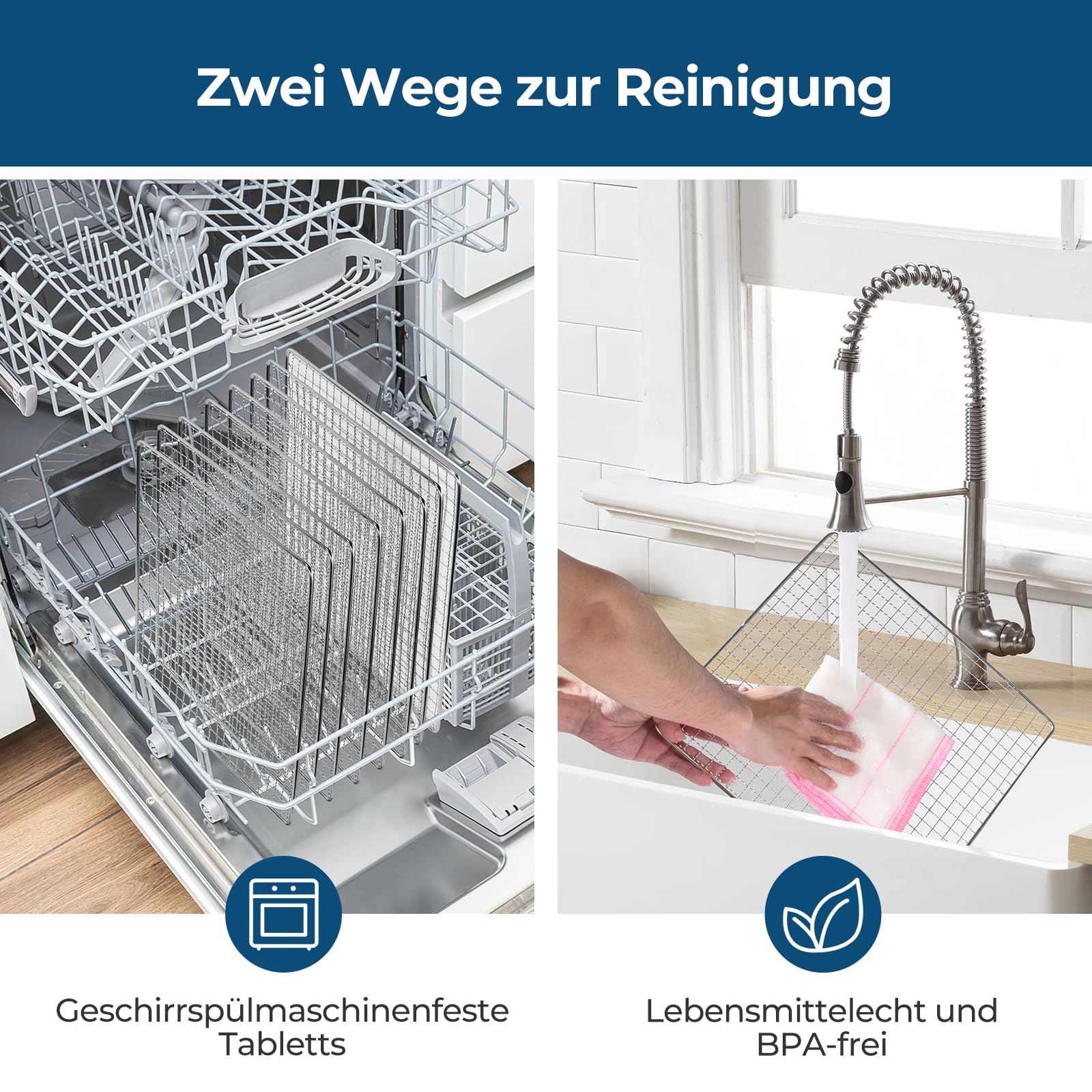 Edelstahl Dörrautomat, 1000W Dörrgerät für Obst und Gemüse mit LED-Anzeige, präziser Temperaturregelung (35-75°C), 48-Stunden-Timer, 9 Edelstahlschalen, 2 Maschensiebe, 1 Schale für Obstrollen