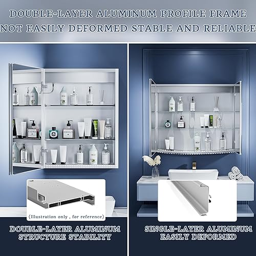 Miniatura 7 de ExBrite Botiquín iluminado con espejo, 20 x 26 pulgadas, botiquín empotrado o de superficie LED, desempañamiento, atenuación continua, cambio de