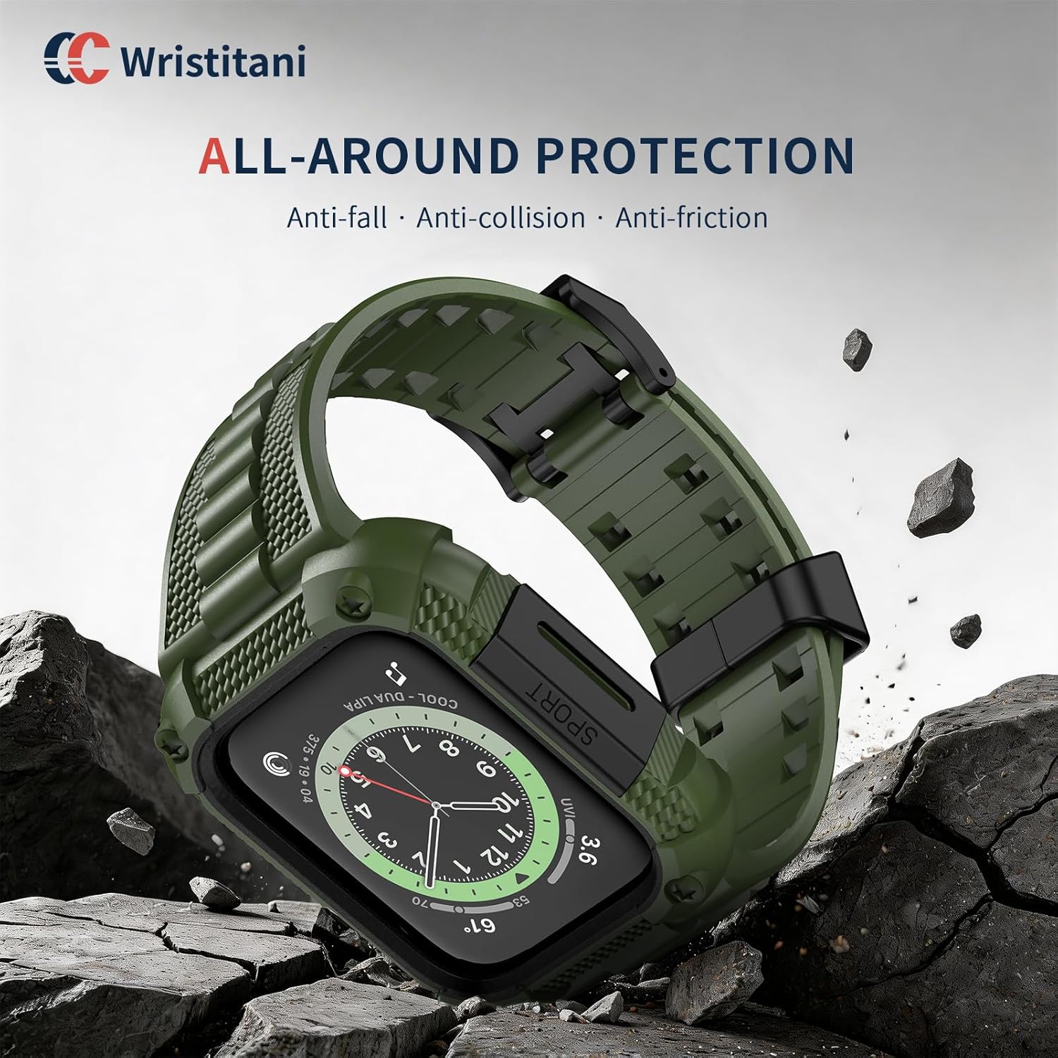 Wristitani Compatible with Apple Watch Band with Shockproof Rugged Case 40mm 41mm 42mm 44mm 45mm 46mm 49mm for iWatch Ultra 3/2/1 SE 3/2/1 Series 11/10/9/8/7/6/SE/5/4, Durable TPU Sport Strap