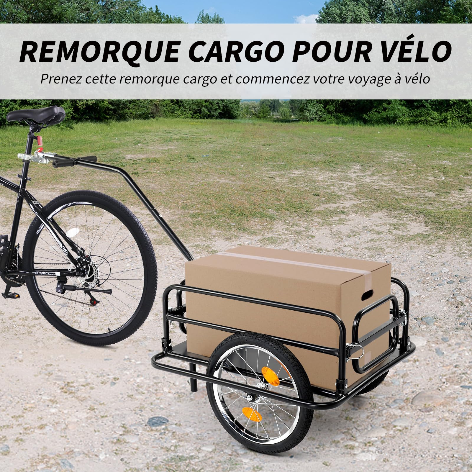 LEADZM Remorque Vélo Pliable, Remorque Cargo avec Attelage Universel, Remorque de Transport avec Pneus Pneumatiques 16 Pouces, Réflecteurs de Sécurité, 60 kg, 155 x 67 x 78 cm
