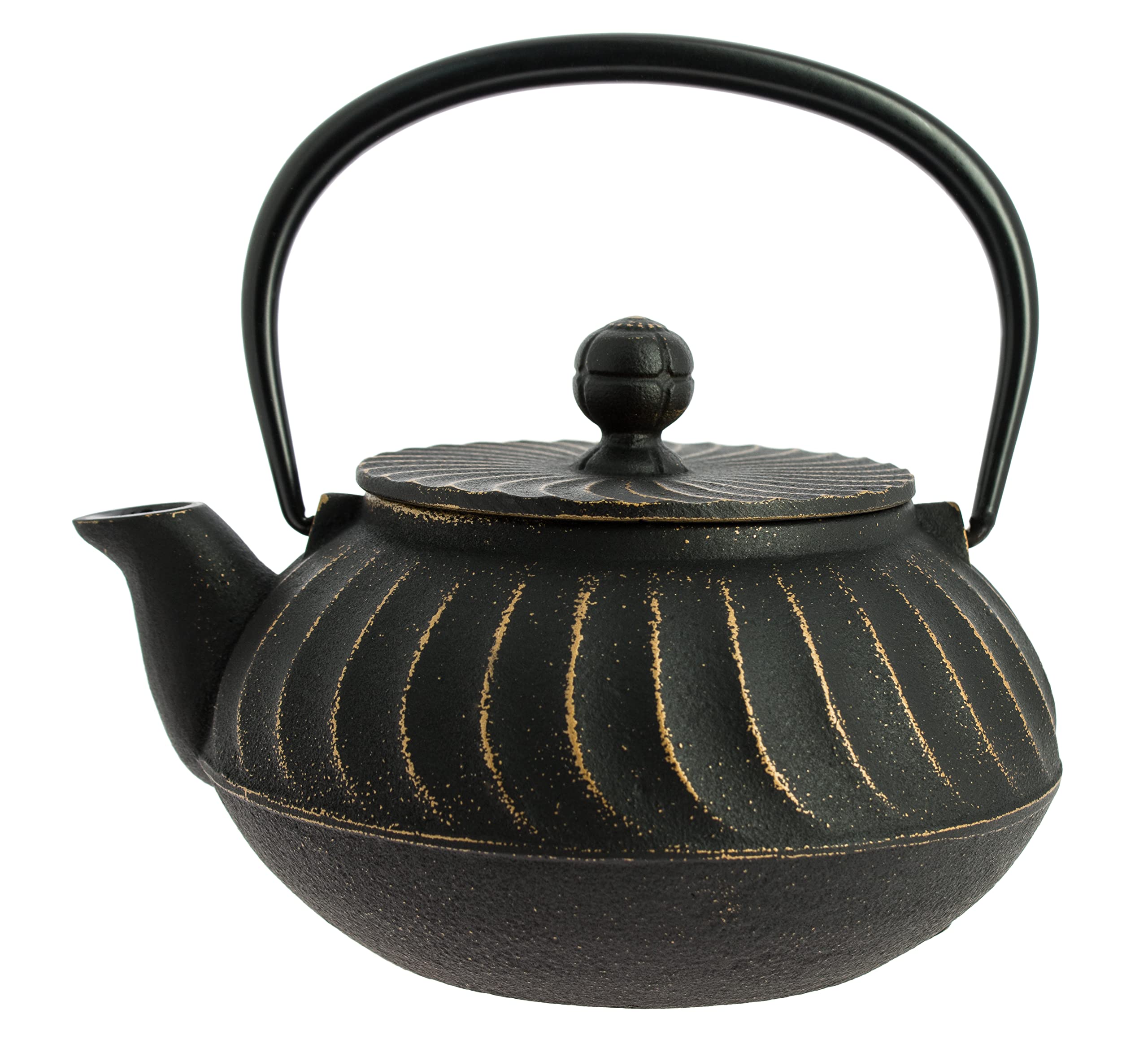 Iwachu Nambu Tekki Tetera de Hierro Colado Japonés Nami, Negra Dorada, 650 ml