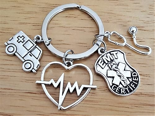 Miniatura 3 de EMT Medical Technician, EMT Keychain, ECG EKG Heartbeat, alerta médica, regalo EMT, ambulancia, estetoscopio, caduceo símbolo médico, regalo de