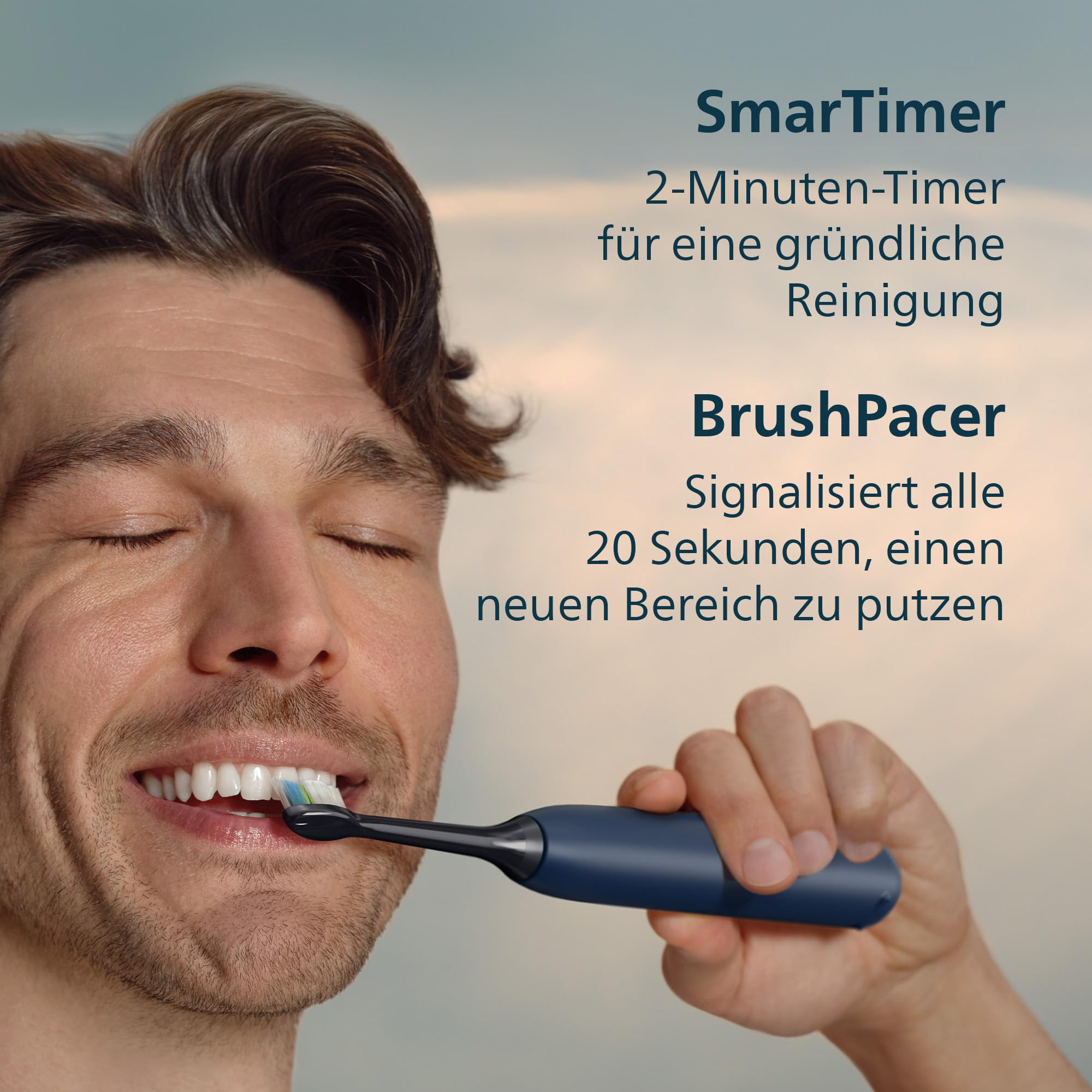 Philips Sonicare 5500 elektrische Zahnbürste, Schallzahnbürste mit 2 Putzmodi, Andruckkontrolle, EasyStart, SmarTimer und BrushPacer, Navy, Modell HX7113/01 [Neue Technologie]