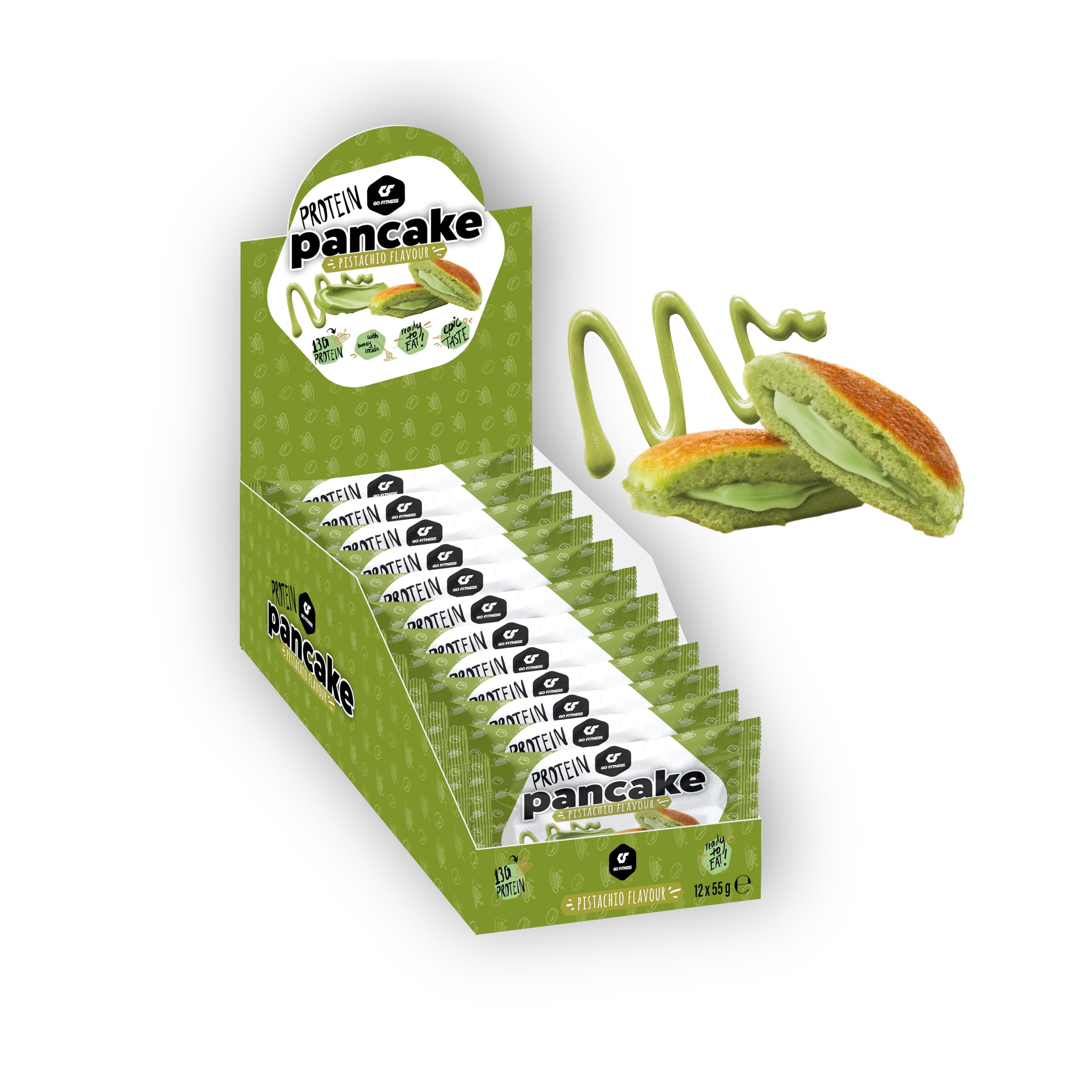 Go Fitness 12 Protein Pancakes - High Protein Snack, Freshly Baked & Extremely Delicious - Protein Bar Alternative with 10 g Protein Per Pancake (Pistachio)