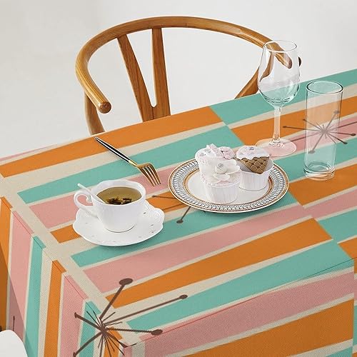 Miniatura 722 de Mantel floral hippie, diseño retro de los años 70, naranja, rosa, azul, floral, bohemio, estampado estético de margaritas, para fiesta, picnic