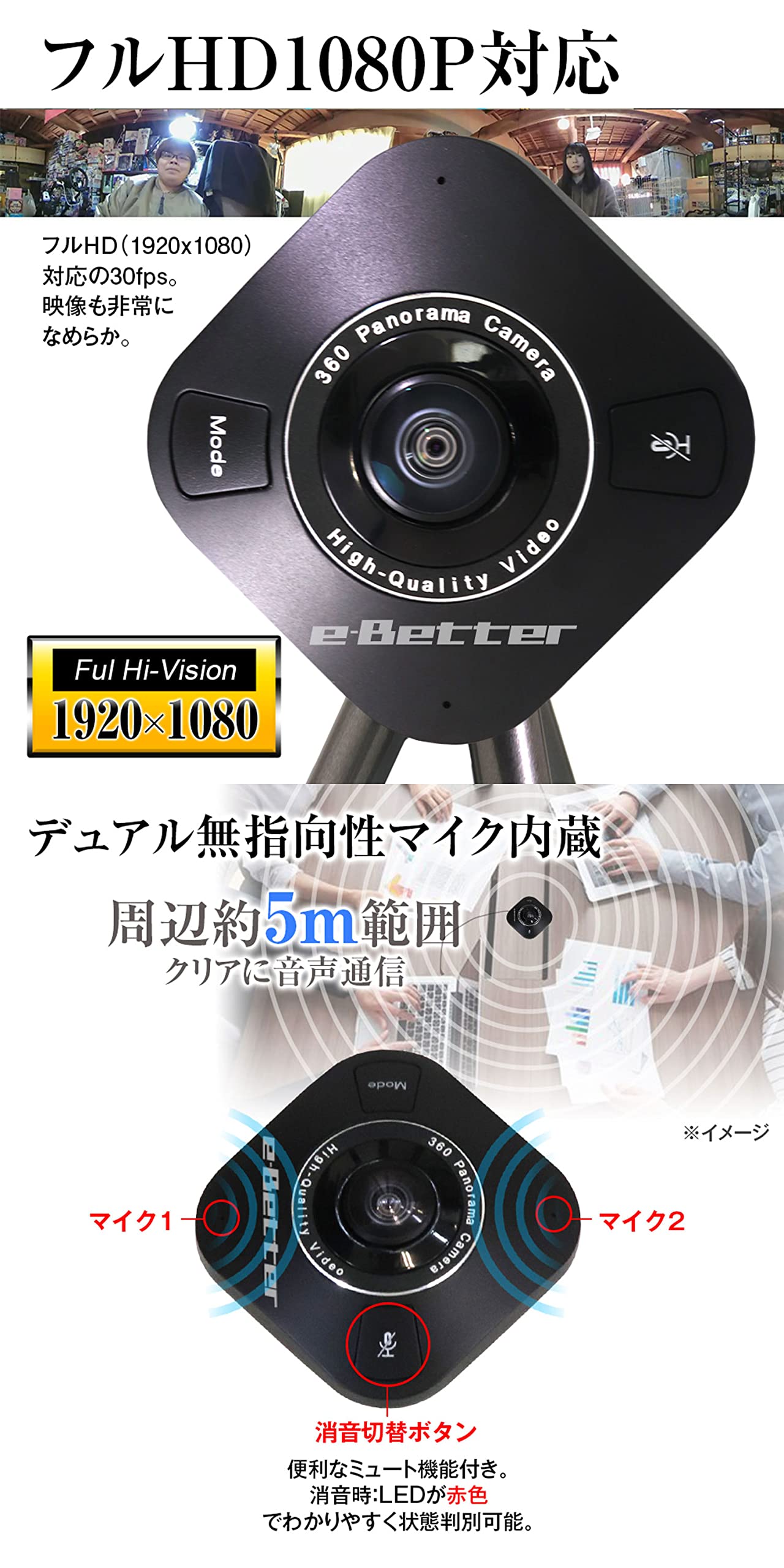 Amazon.co.jp: MO-CAM02 Webcam 360° Webcam 360° with Microphone 