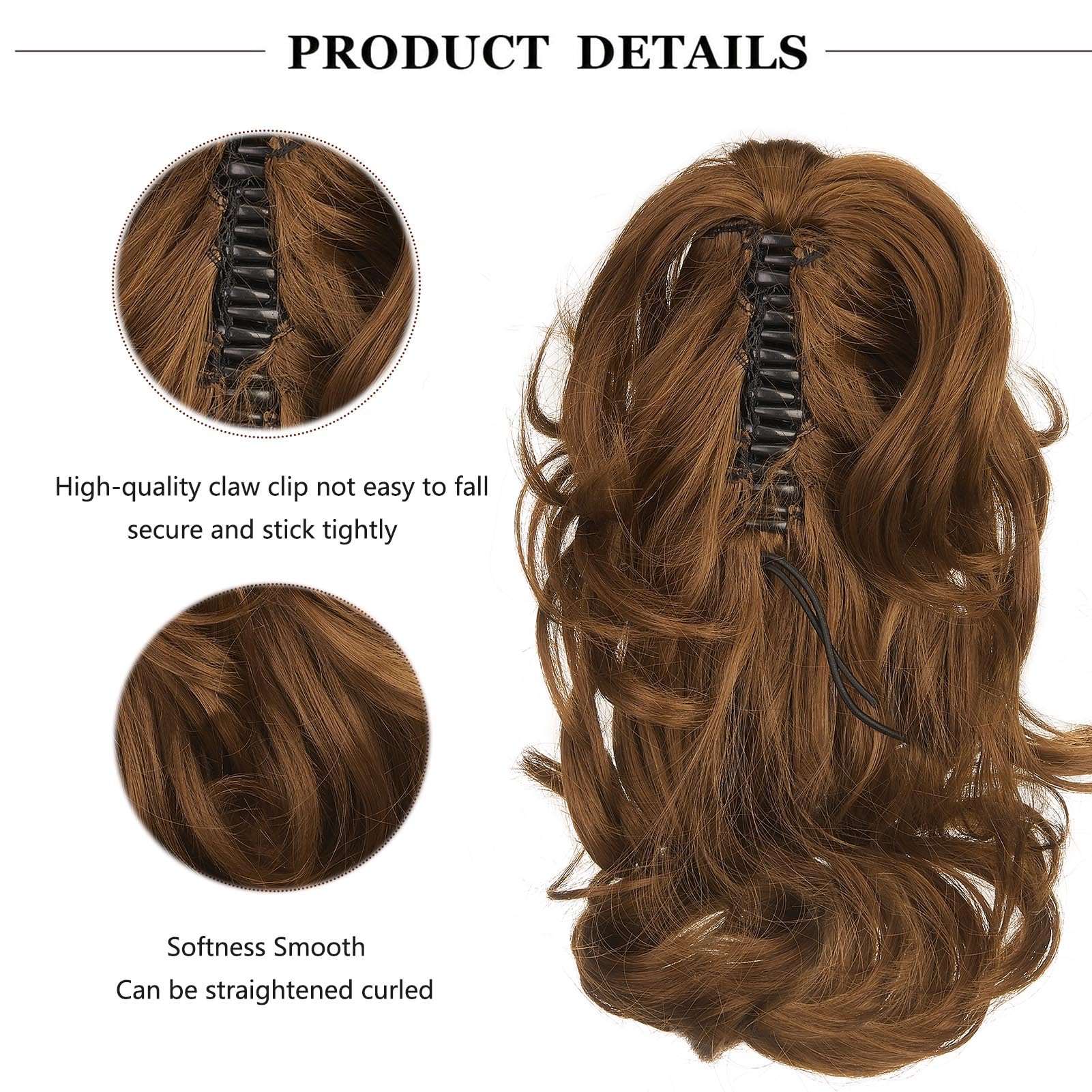 Cybelleza 14 inch Ponytail Hair Extension Curly Wavy Claw Jaw on Long Short Cute Pony Tails Clip in Hair Extensions Ponytail Hairpieces Synthetic for Women Light Auburn - Image 2