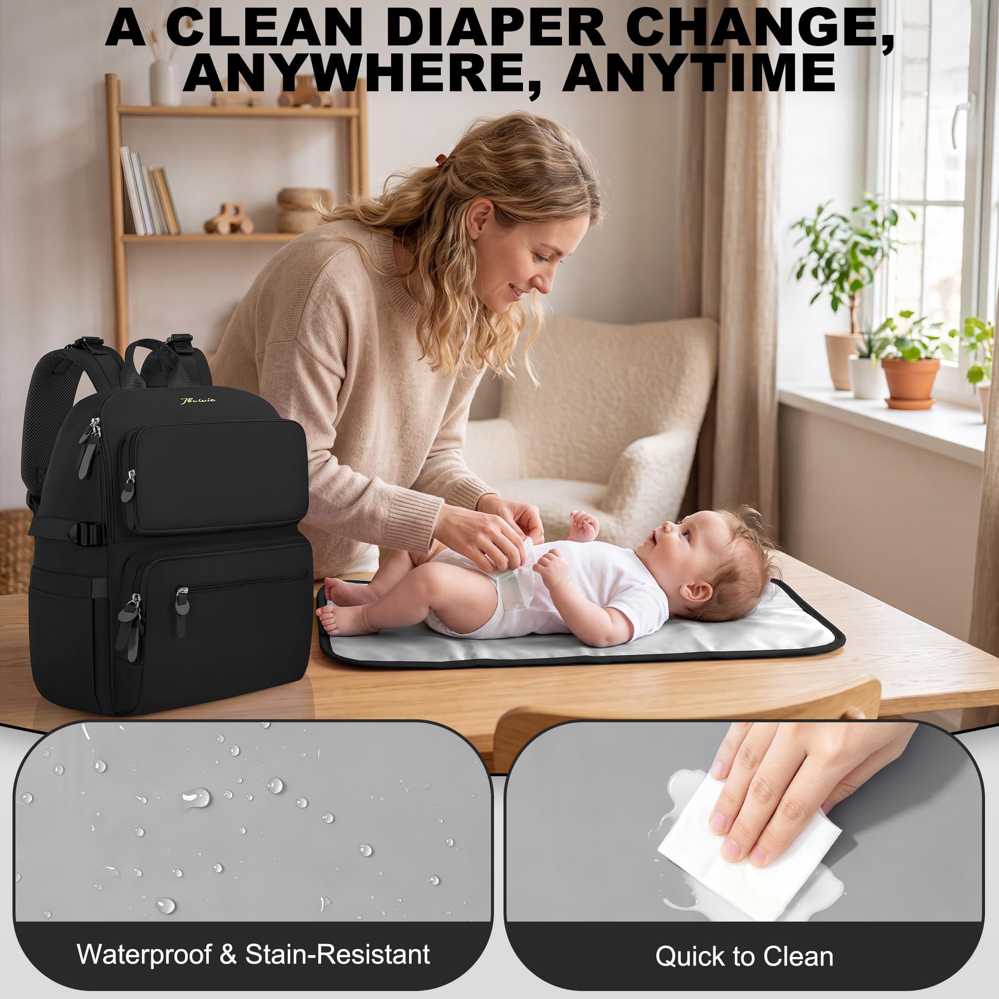 IBVIVIC Wickeltaschen-Rucksack, multifunktionale Papa-Wickeltasche mit 2 isolierten Seitentaschen