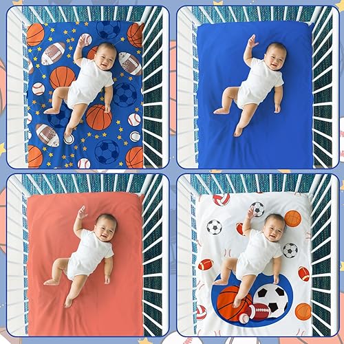 Miniatura 3 de 4 piezas de sábanas para cuna de bebé, sábana bajera ajustable para cuna para recién nacido, cuarto de bebé, ropa de cama deportiva, pelotas de