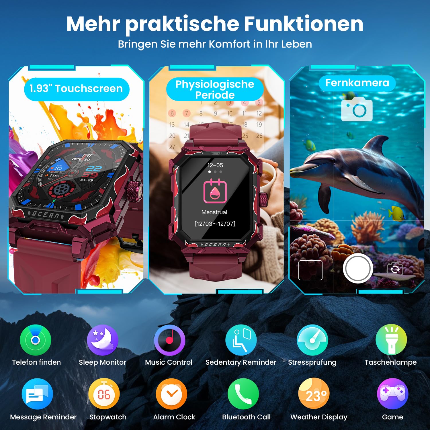 Smartwatch męski z funkcją telefonu 1,96", wojskowy smartwatch 680 mAh, tracker aktywności fizycznej, IP69, wodoszczelny, zegarek sportowy, Smart Watches z monitorem tętna, monitorem snu, do systemu