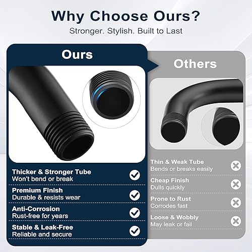 Vista 101 de BRIGHT SHOWERS Brazo de extensión de cabezal de ducha de 13 pulgadas con brida en forma de S, extensor de altura alta, brazo largo de acero Cromo