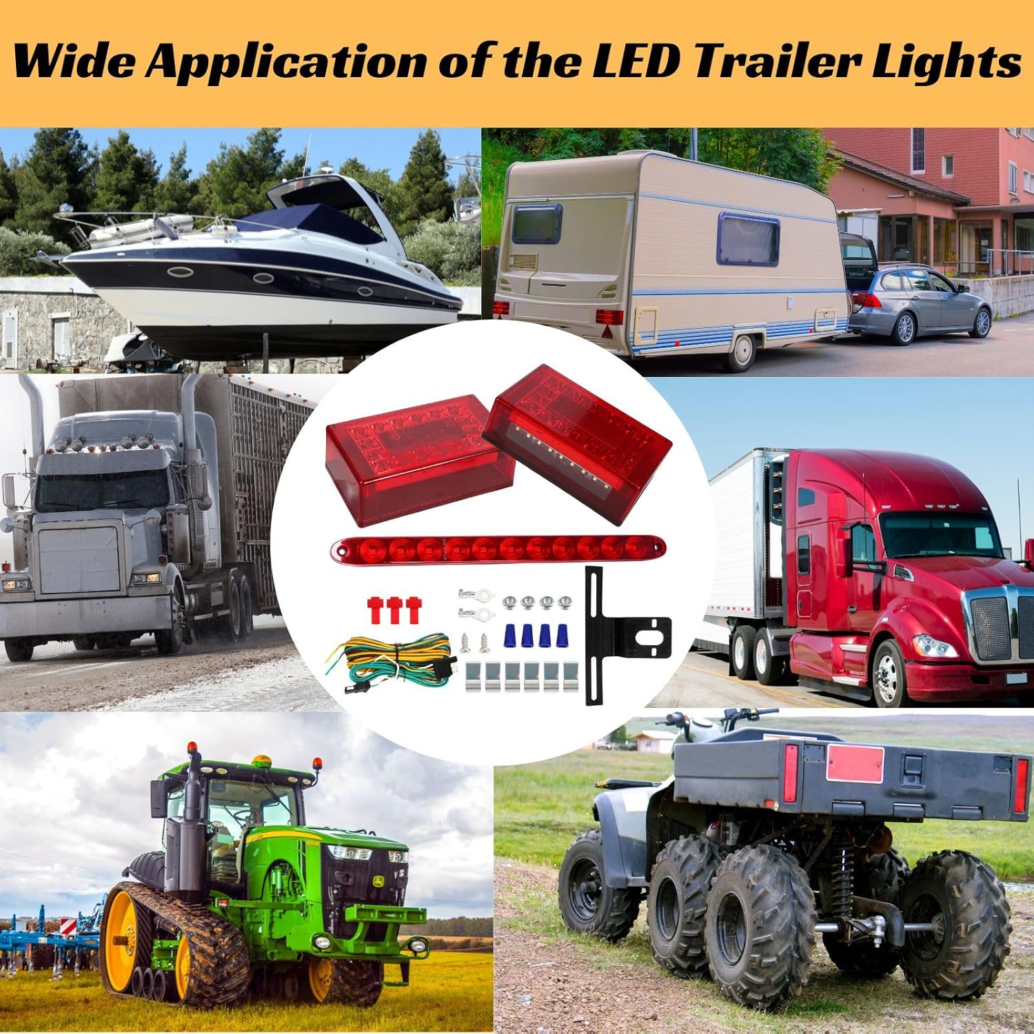 Trailer Lights, 6inch LED Submersible Trailer Lights Kit, Enclosed Rectangle Stop Turn License Plate Boat Trailer Lights Kit w/25ft Wiring Harness, Red Led Brake Light Bar