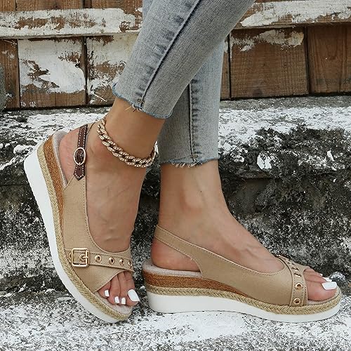 Miniatura 4 de Sandalias ortopédicas para mujer, pantuflas de caminar con soporte de arco para mujer, sandalias de cuña de verano elegantes, con punta abierta,