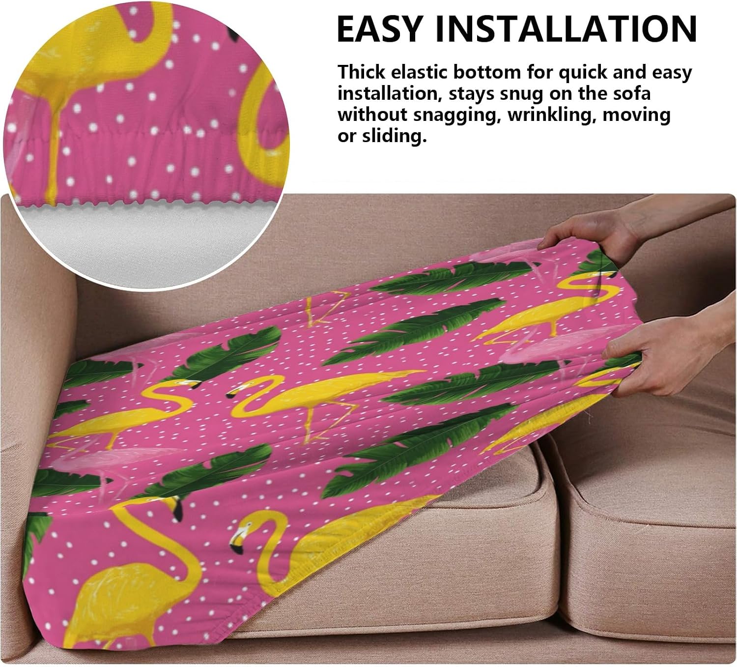 Pink and Gold Flamingos Loveseat Covers Couch Covers for 2 Cushion Couch, 2-Piece Stretch Sofa Slipcovers Anti-Slip Washable Furniture Protectors for Dogs Pets