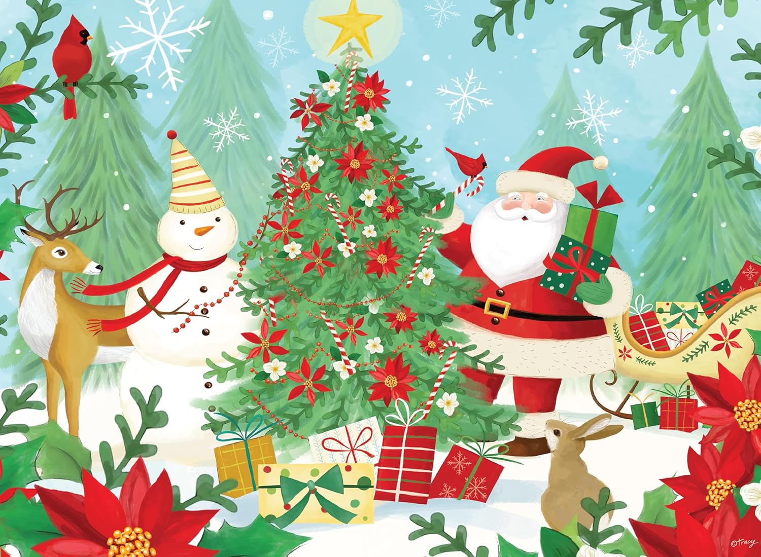 Ceaco - Tracy Flickinger - Santa Decorates The Tree - 100 Piece Christmas Jigsaw Puzzle - Colorful, Holiday Puzzles for Kids and Families – Precision-Cut Pieces, Festive Artwork, Winter Fun