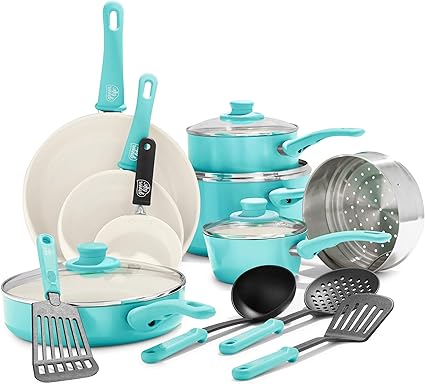Greenlife Cc001007 002 Soft Grip Healthy Ceramic Non Stick Coating Aluminium Turquoise Amazon De Home Kitchen