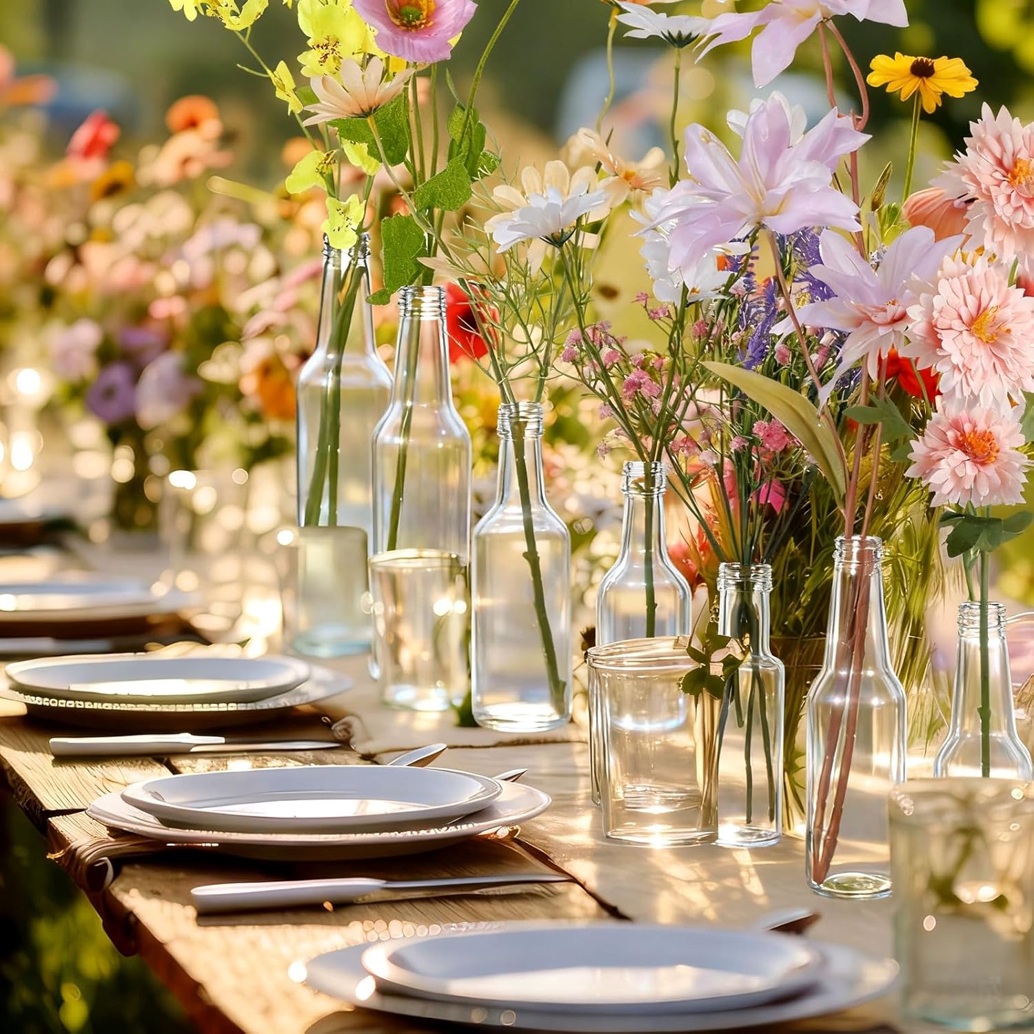 8 Sets Artificial Wildflowers Table Centerpiece with Vases Spring Summer Colorful Wildflower Centerpieces Silk Flower Arrangement for Wedding Baby Shower Table Centerpieces Party Decoration