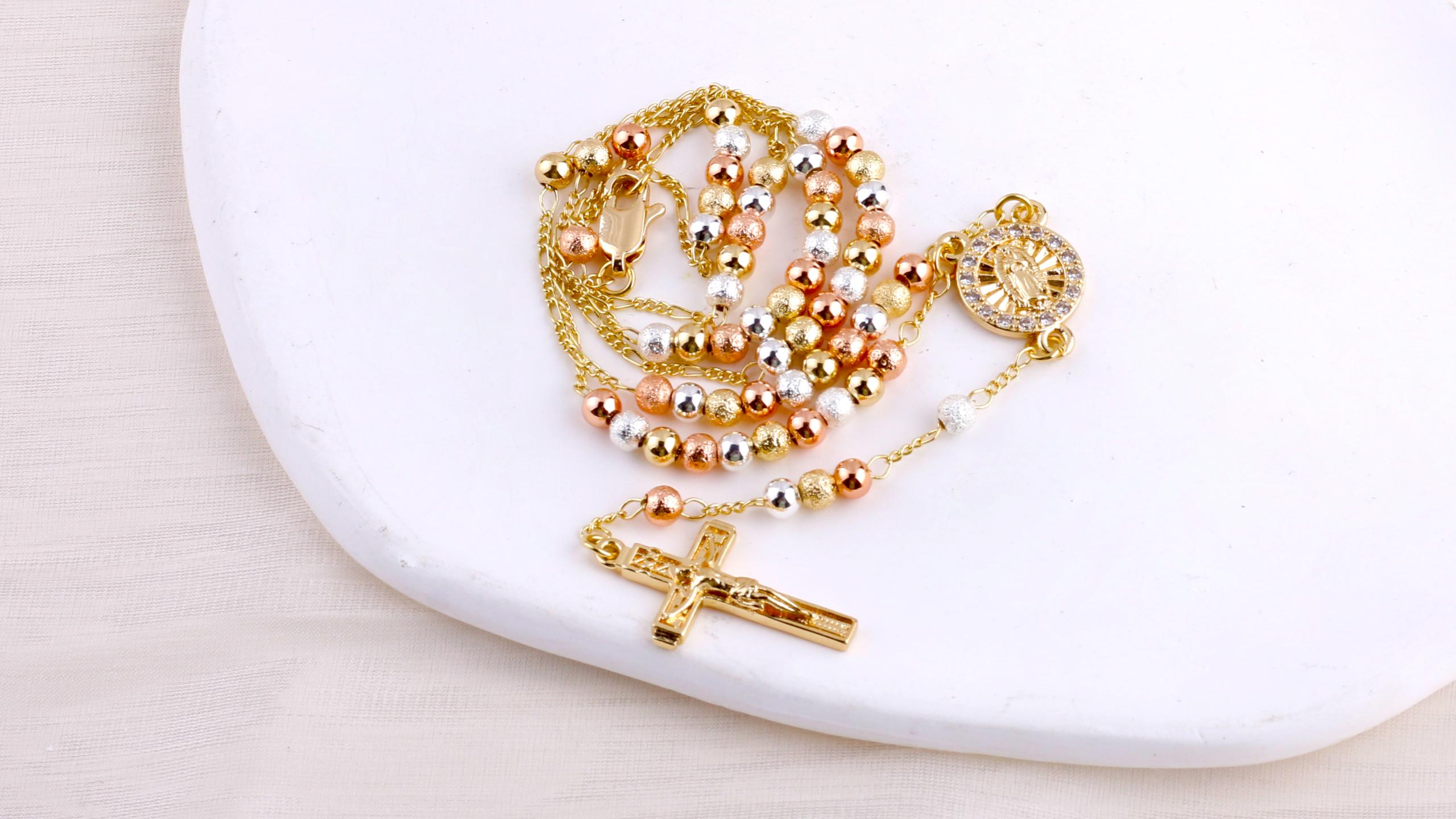 High Polish Rosary Bead Necklace In 14K Yellow Gold - Foto 9