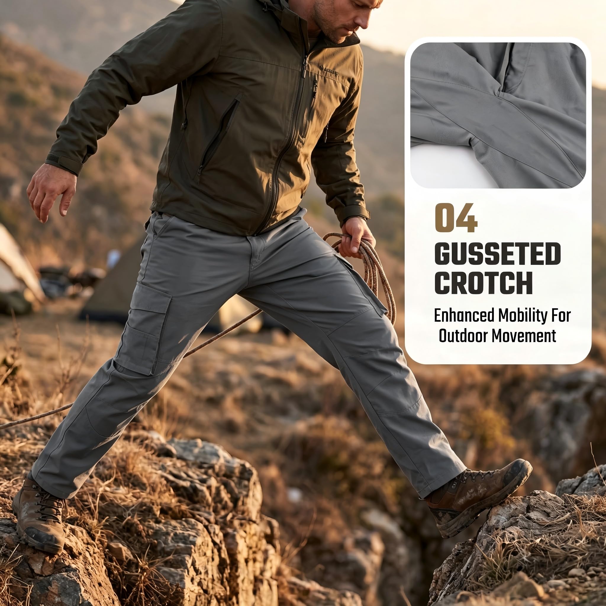 ZITY Pantalones Cargo Hombre Tácticos Ripstop Multibolsillos, Pantalones de Trabajo Outdoor Resistentes para Trekking y Senderismo