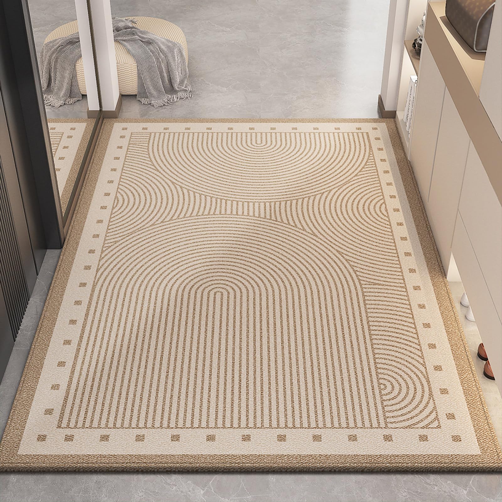 Tapis d'entrée lavable en machine et antidérapant marron clair 80x120 cm facile à nettoyer