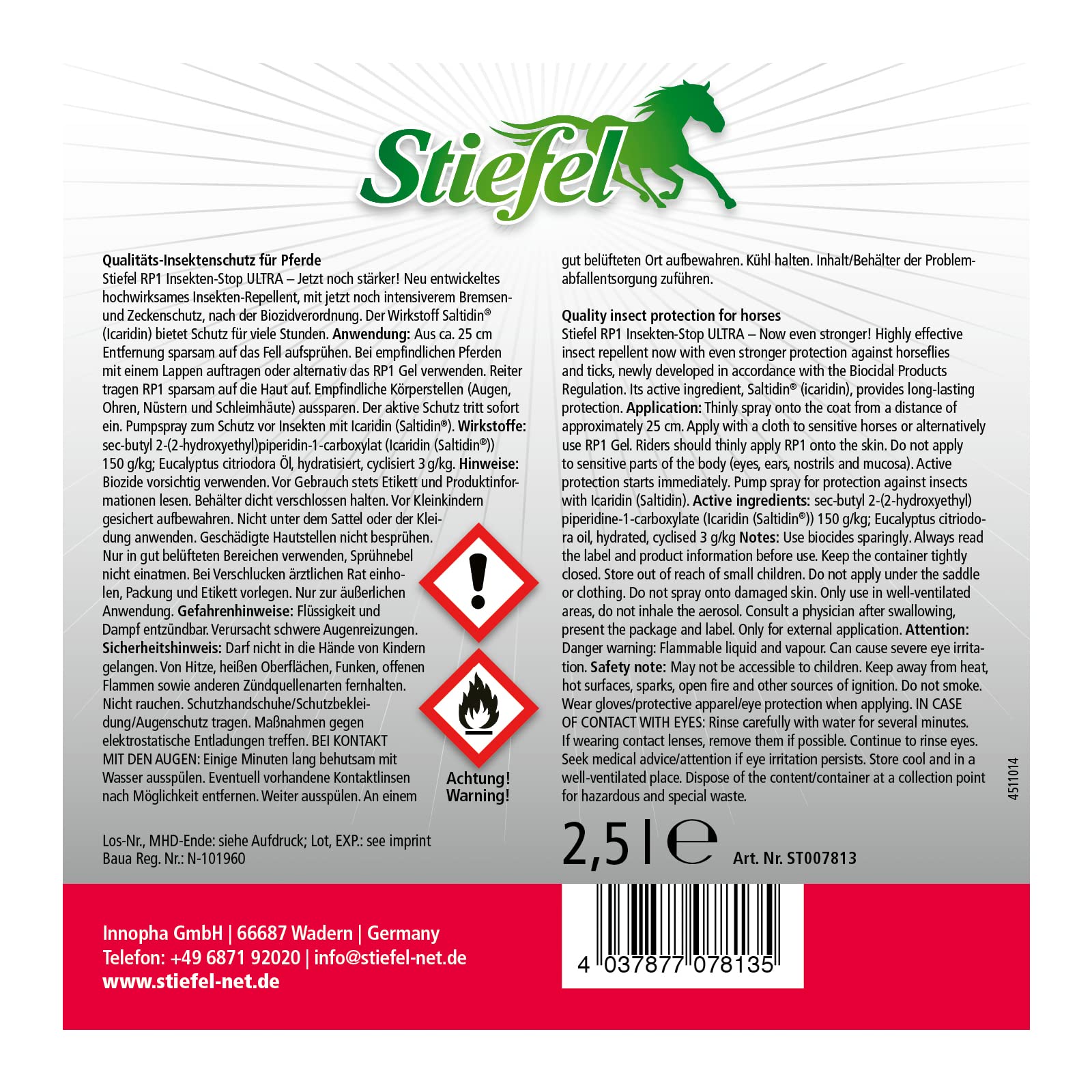 Stiefel RP1 środek przeciw owadom Ultra dla koni, wysoce skuteczna ochrona przed owadami dla koni i jeźdźców, prawie bezzapachowa, spray przeciw komarom, gąszczom, kleszczom, skuteczności wielu
