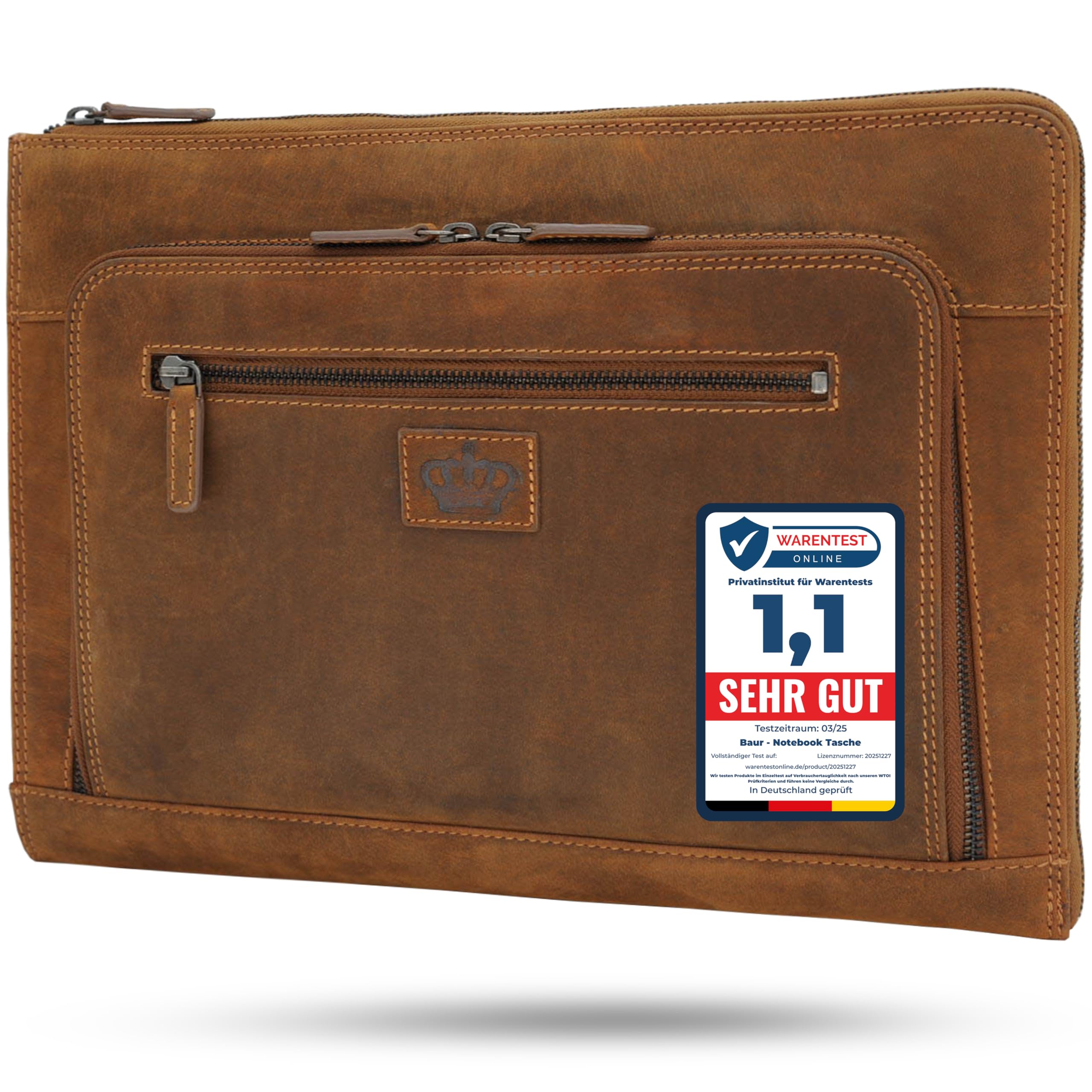 Baur Tasche Echtleder | Laptoptasche für 13,6” Zoll | Notebooksleeve | Handgefertigte Businesstasche | Tragetasche mit dünnem Design | Notebook-Maße max. 31cm x 24cm