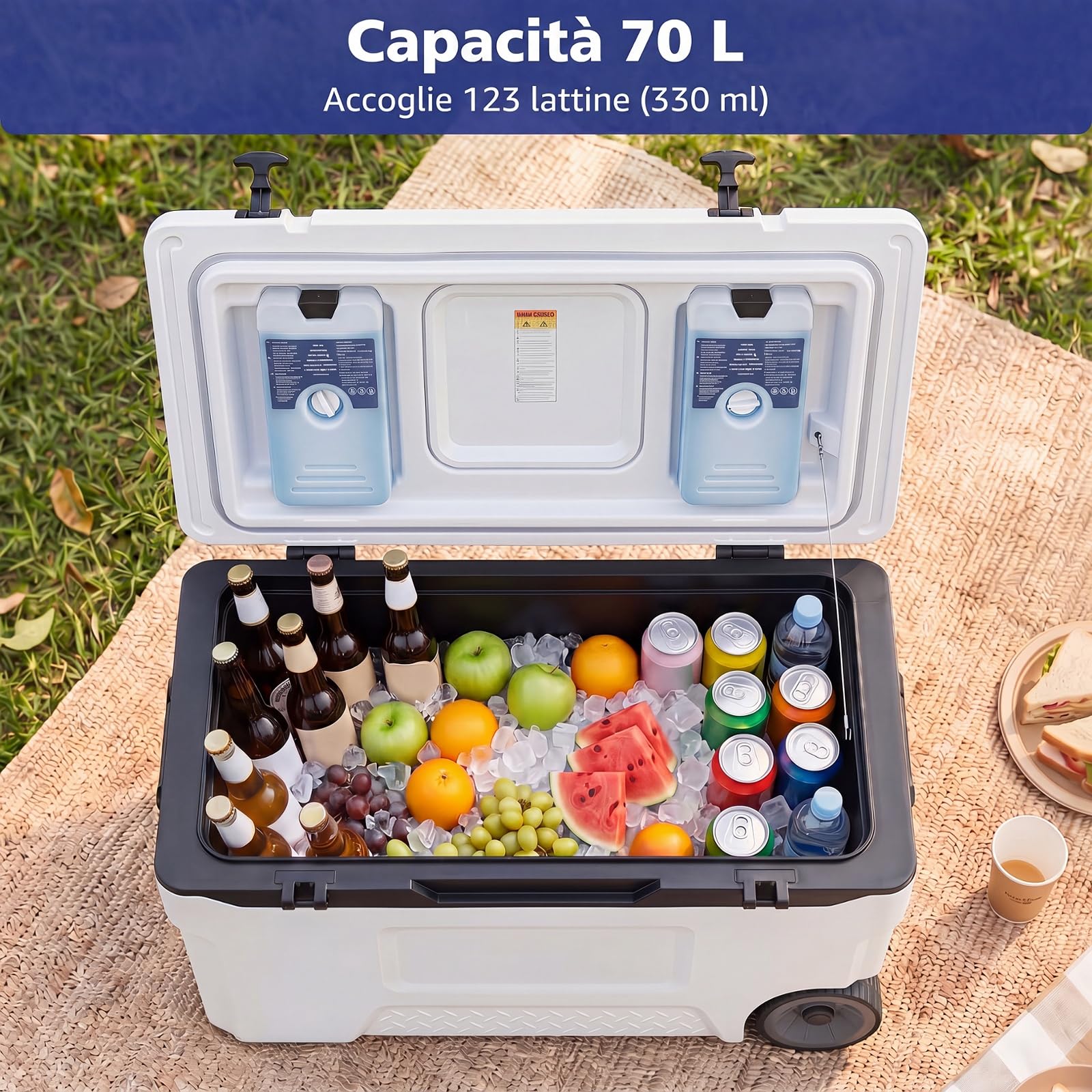 COSTWAY Frigorifero Portatile, Frigo da Campeggio con Ruote, Maniglie, Finestrino Ribaltabile, Portabicchieri, Apribottiglie e Sacchetti di Ghiaccio, per Campeggio, Pesca, Picnic e Festa