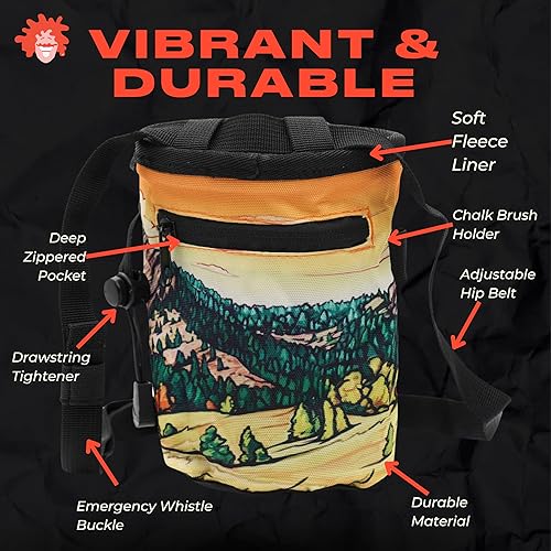 Miniatura 2 de Bolsa de tiza para escalada en roca, para exteriores, gimnasio y bouldering, cinturón ajustable, cierre de cordón duradero y bolsillo con cremallera