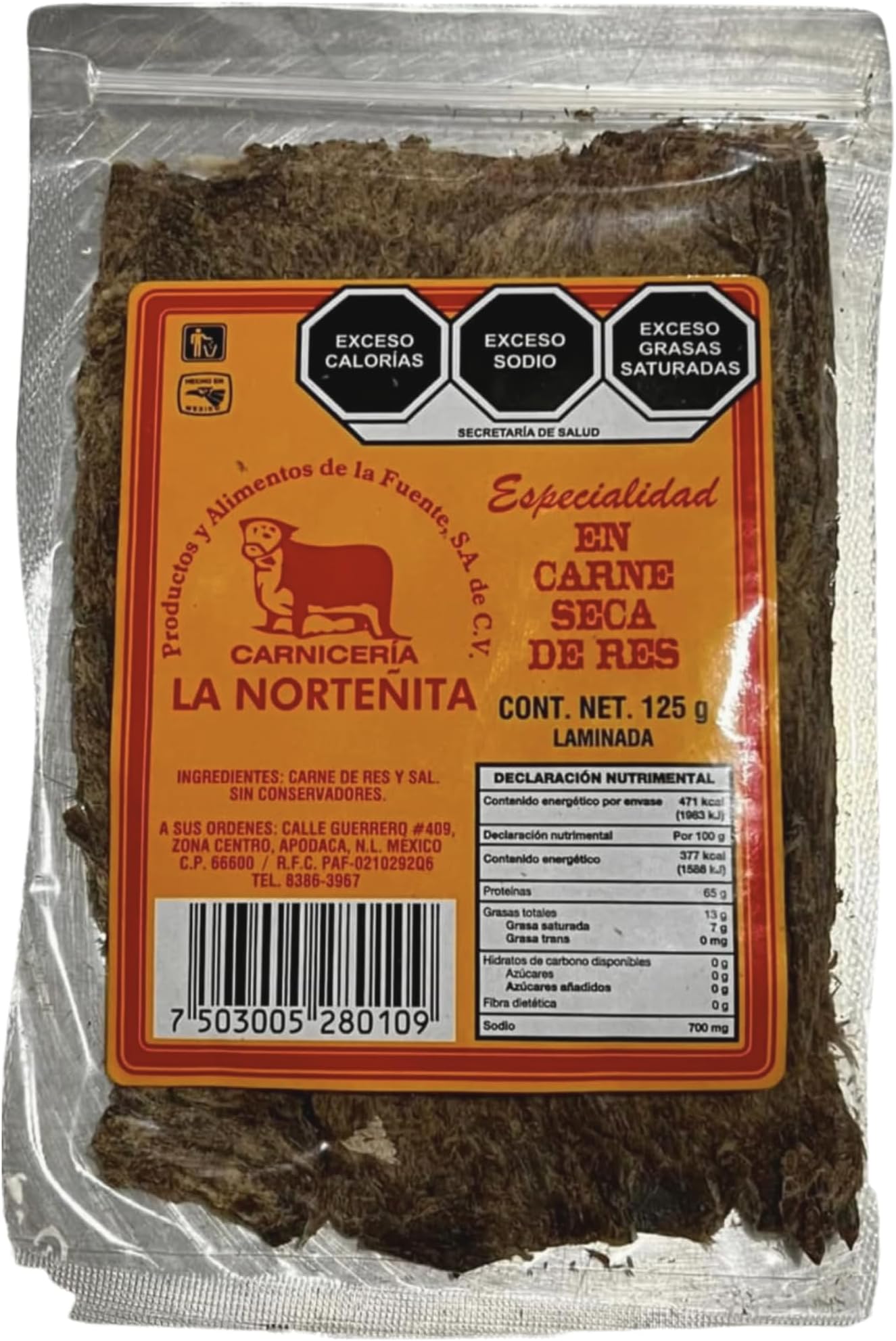 La Nortenita Machacado Carne Seca De Res Beef Shredded Jerkey 125g From Mexico Apodaca NL