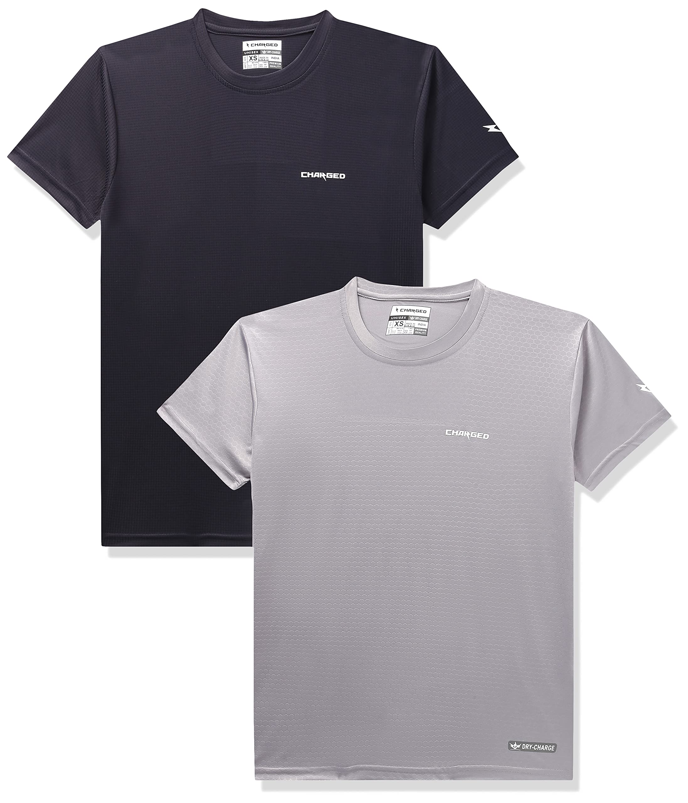 Charged Energy-004 Interlock Knit Hexagon Emboss Round Neck Sports T-Shirt Light-Grey Size Xs And Charged Pulse-006 Checker Knitt Round Neck Sports T-Shirt Navy Size Xs-picture-14