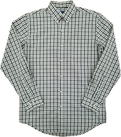 Mens Blue & White Plaid Hamilton Poplin Long Sleeve Button-Down Shirt