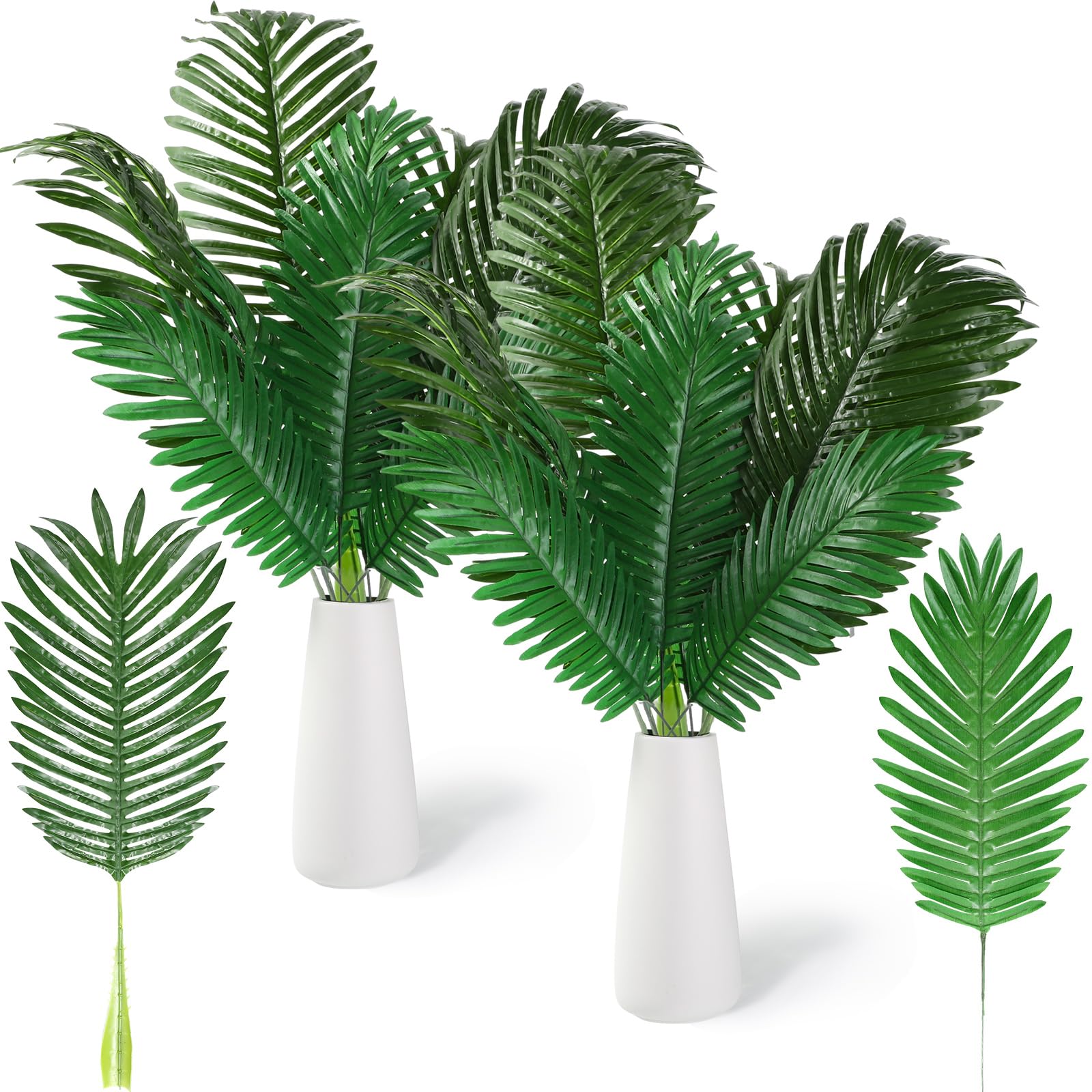 Cindeer 12 Pcs Large Artificial Palm Leaves Bulk Fake Palm Branches 26 Inch and 18 Inch Greenery Tree Decor for Outdoor Sunday Kitchen Party Indoor Home Wedding Decor
