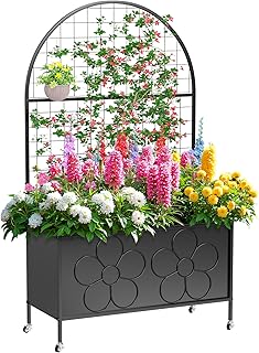 Xiomot Metal Planter Box with Trellis 64'' Tall Outdoor Raised Garden Be...