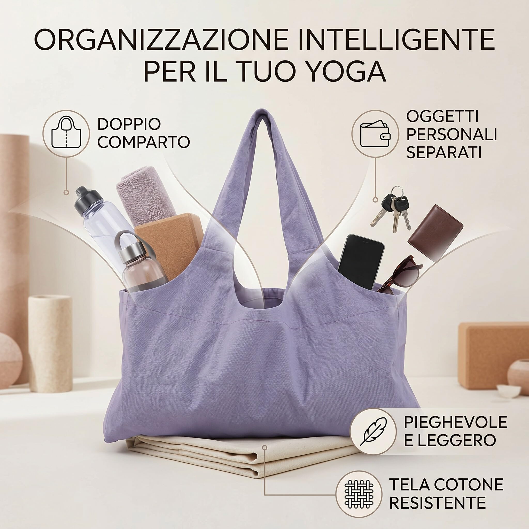 Yogatasche, Lila übergroße Sporttasche, Wasserdicht Tragetasche für Yogamatten Canvas-Material Damen Yogatasche Groß wasserdichte Trainingstasche Geeignet für den Transport Fitnesskleidung