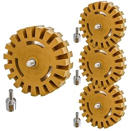 TCP Global Rubber Eraser Wheel with Drill Adapter (4 Pack) - 4” Knobby Slotted Edge Pad - Decal Remover Wheel - Sticker Remover Tool - Removes Adhesives on Car, Auto, Boat, RV & Signs