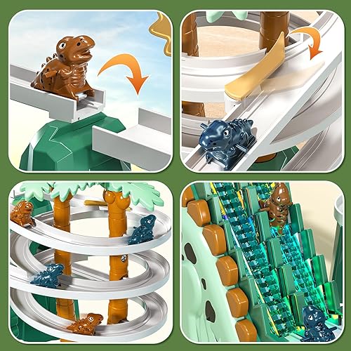 Miniatura 4 de Juguete de escalera deslizante de dinosaurio para niños pequeños de 3, 4, 5, 6, 7, 8 años, juego de carreras de pistas, juguete de auto deslizante,
