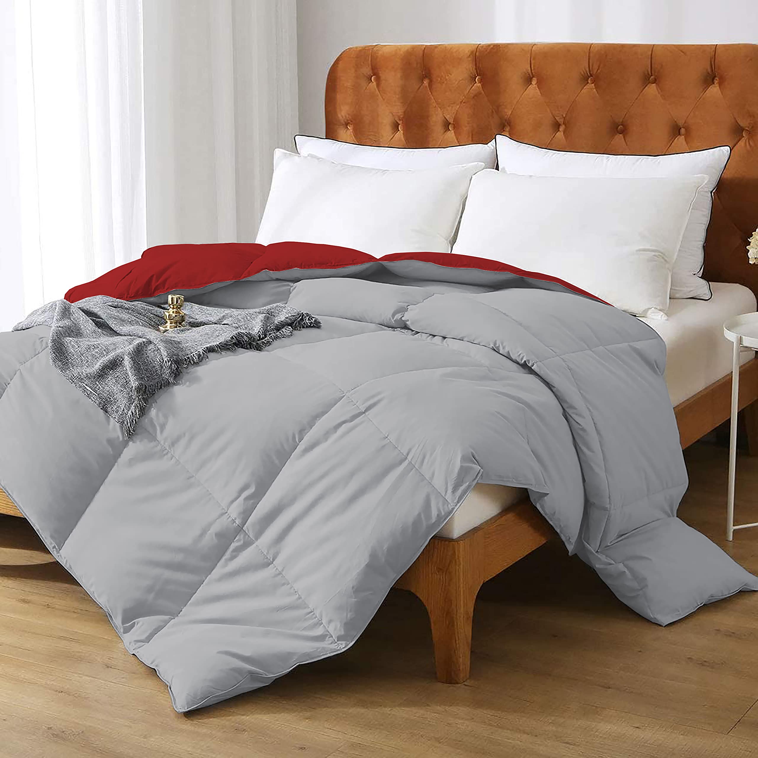 800 Series Quilted Comforter 300-GSM Soft/Fluffy Hypoallergenic Reversible Comforter/Quilt/Dohar/Rajai for (60" x 90" Inches) Single Bed Comforter - Burgundy/Silver Reversible Comforter-image-35